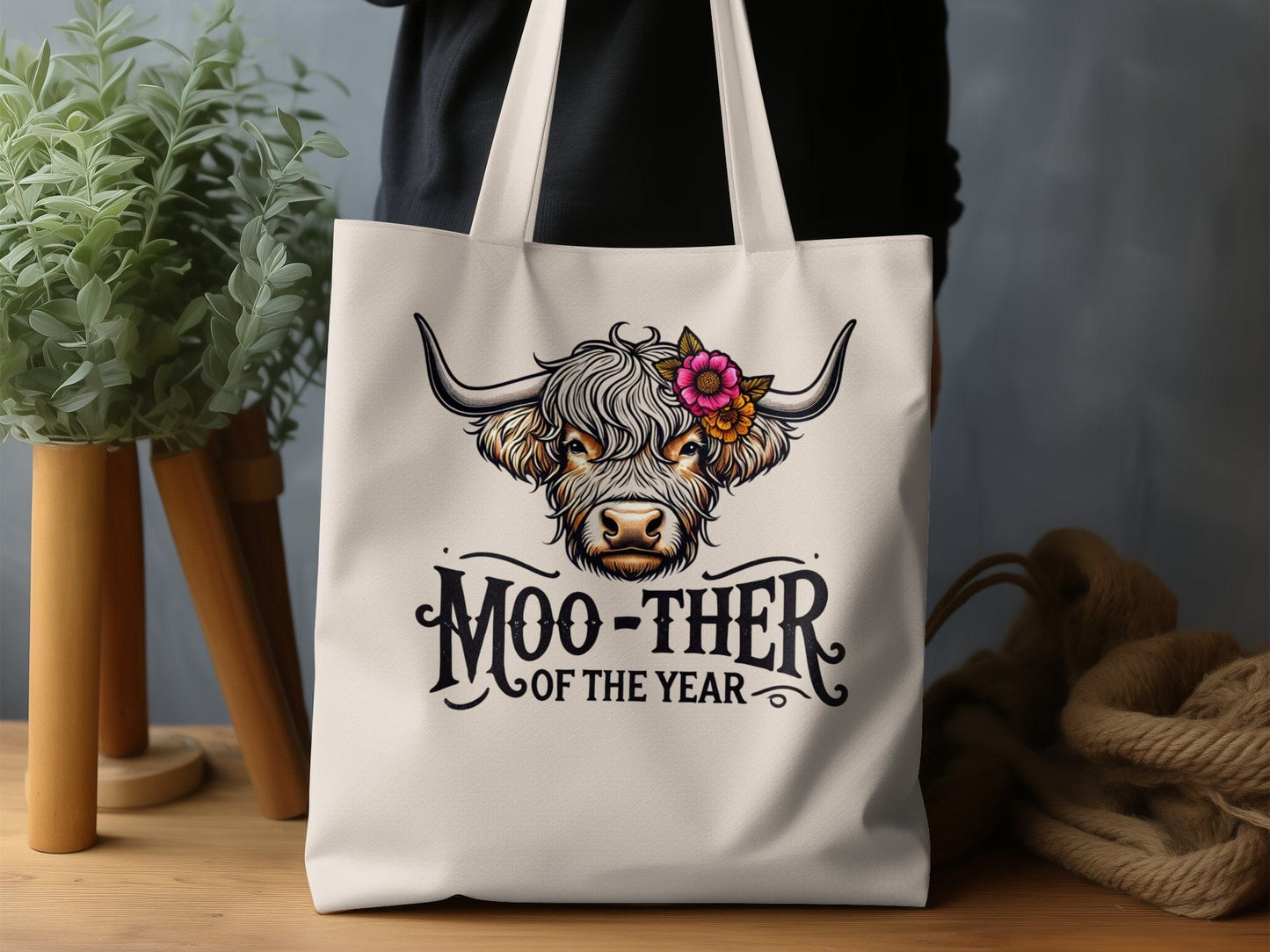 Moo-ther of the Year Highland Cow Tote Bag product