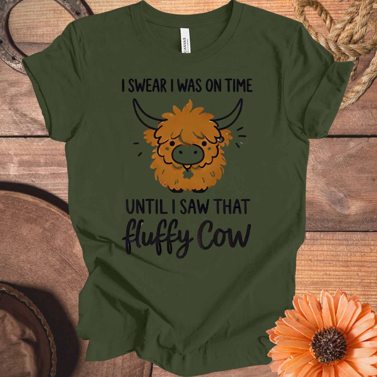 I Swear I Was On Time Fluffy Cow Graphic Shirt product type