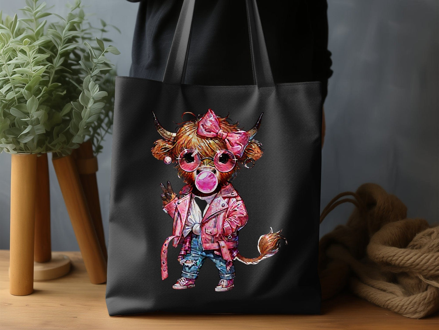 Cute Cow Character with Bubble Gum on Tote Bag product