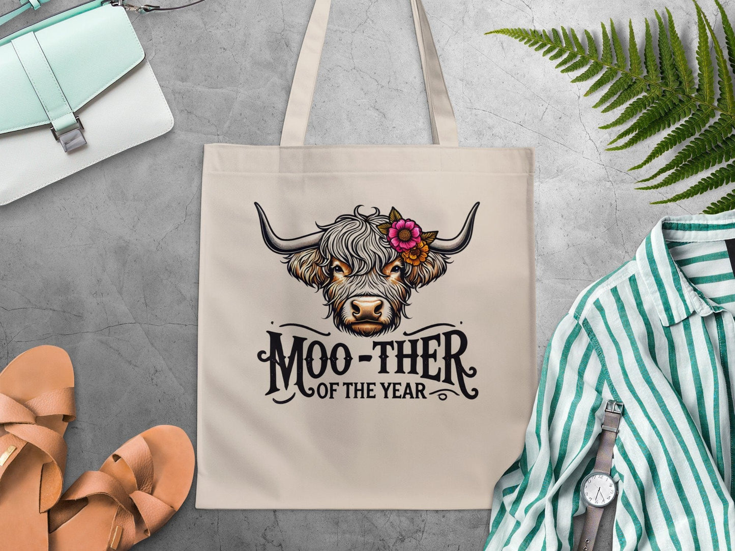 Moo-ther of the Year Tote Bag Funny Cow Product
