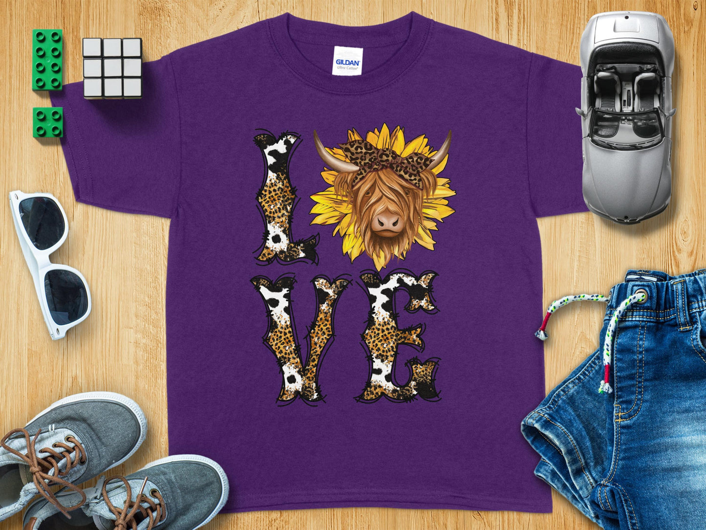 Cute Highland Cow Love T-Shirt for Kids product type