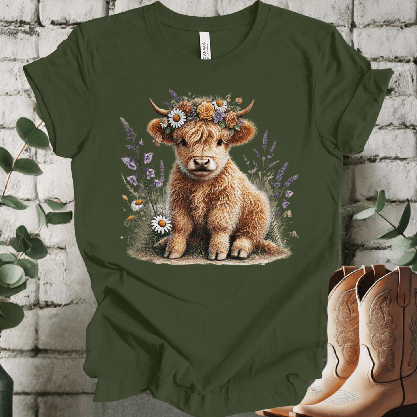 Floral Baby Highland Cow T-Shirt