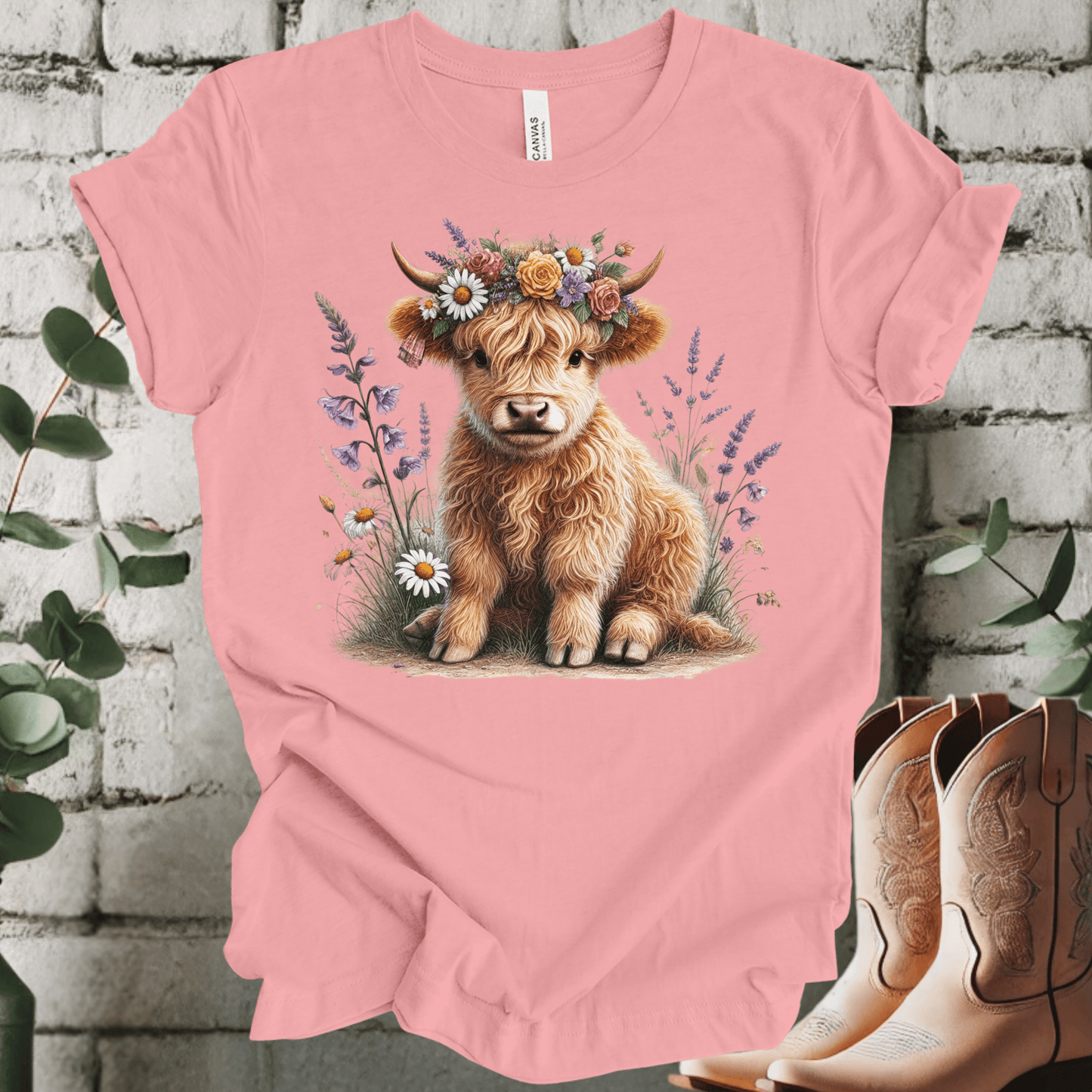 Floral Baby Highland Cow T-Shirt