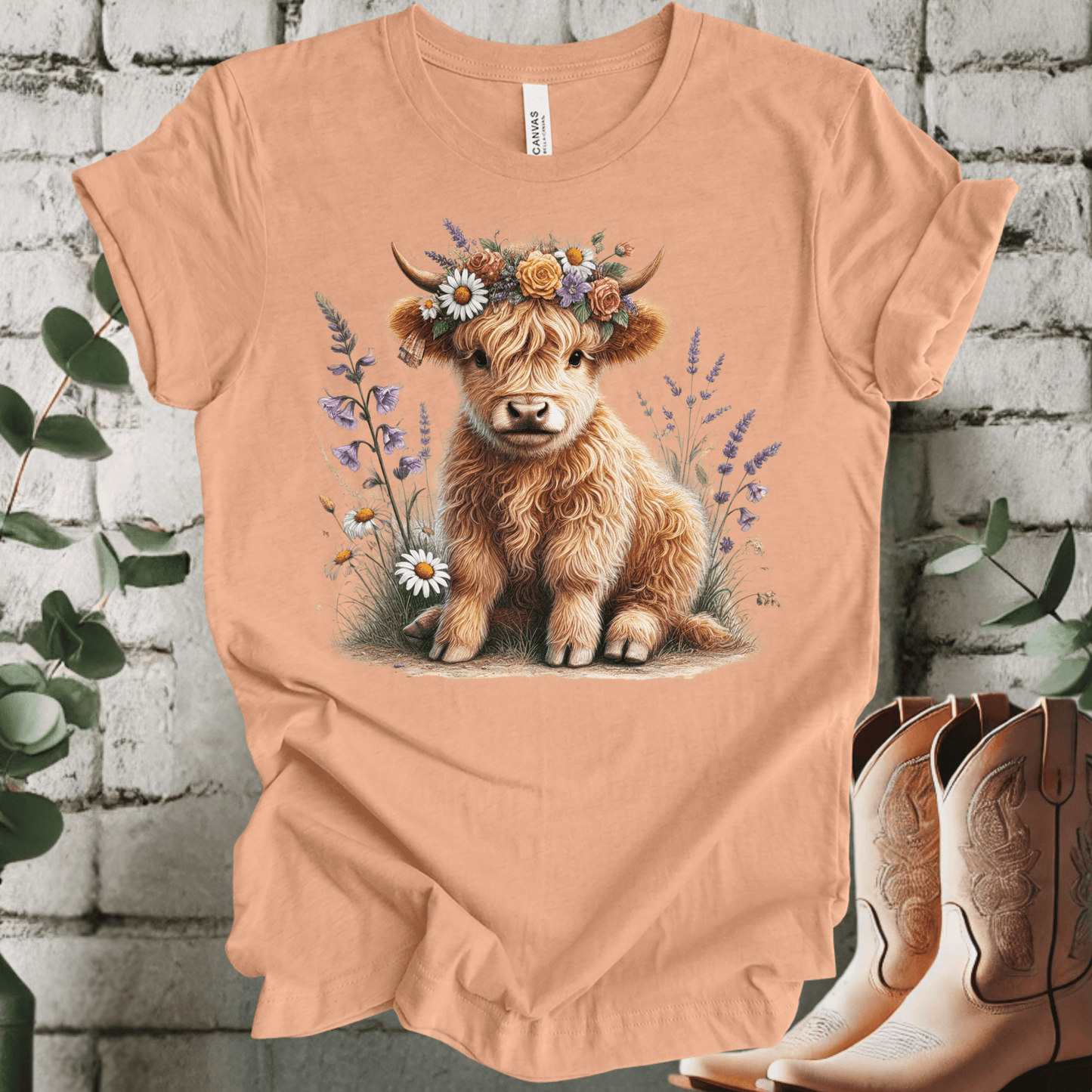 Floral Baby Highland Cow T-Shirt