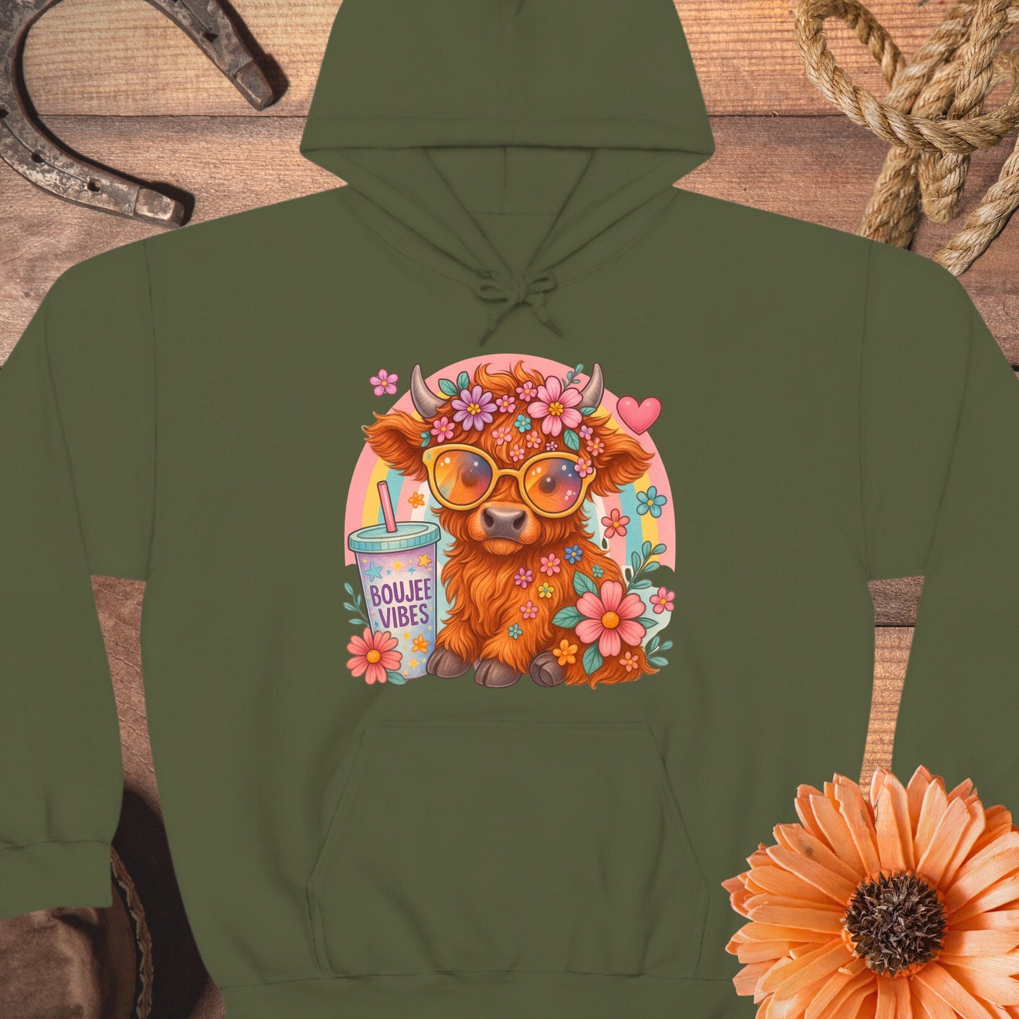 Cute Floral Highland Cow Graphic Hoodie product