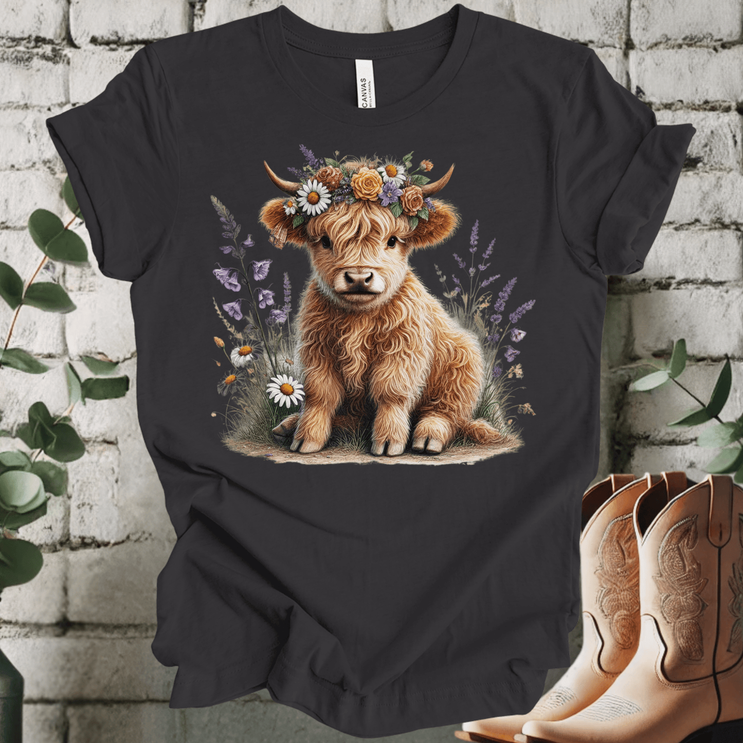 Floral Baby Highland Cow T-Shirt