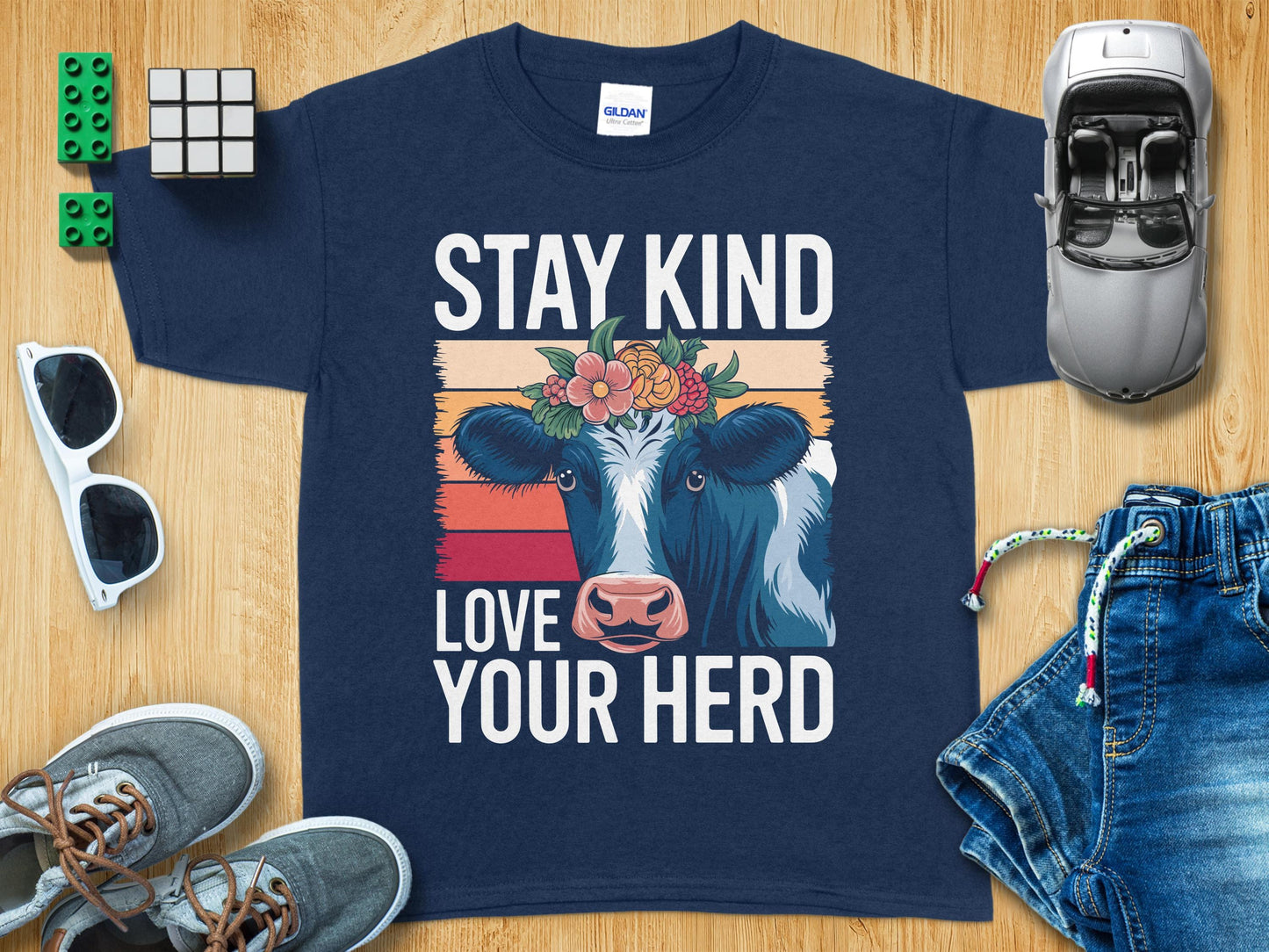 Stay Kind Love Your Herd Shirt with Cow Graphic product