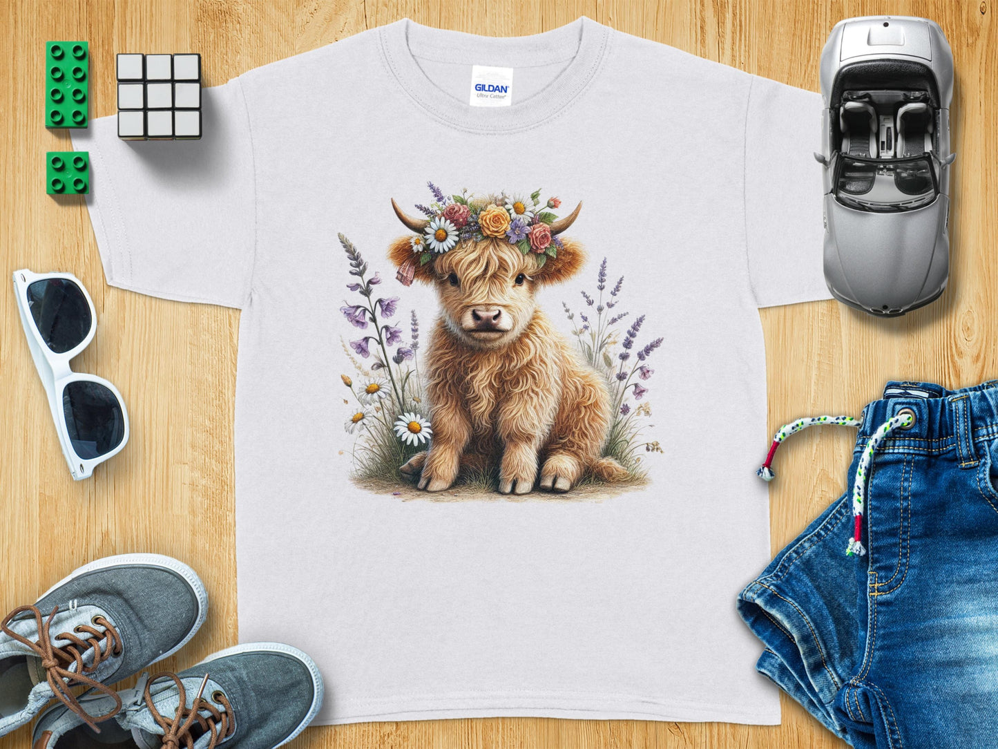 Cute Highland Cow with Flower Crown Youth T-Shirt product type