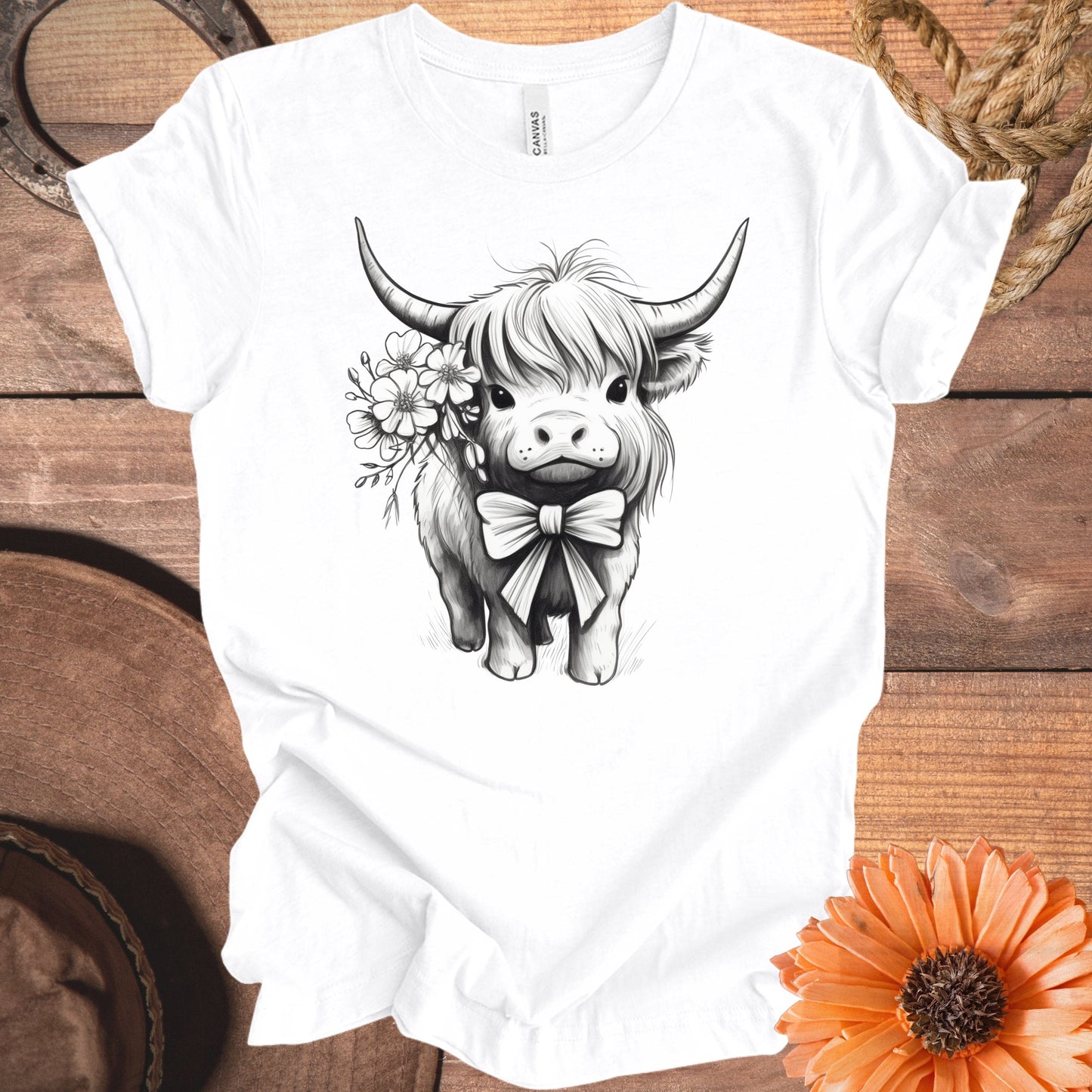 Adorable Highland Cow With Flowers Graphic T-Shirt product