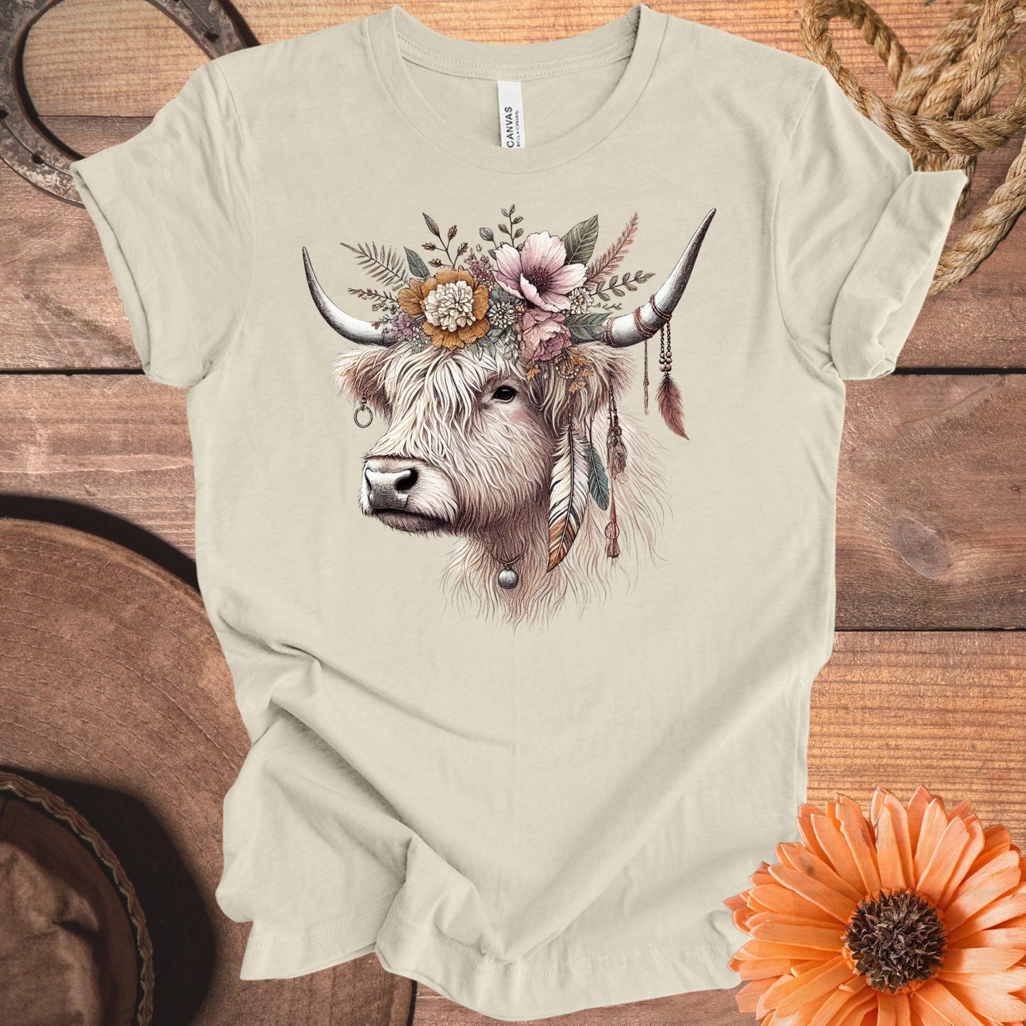 Floral Highland Cow Graphic Tee Shirt product