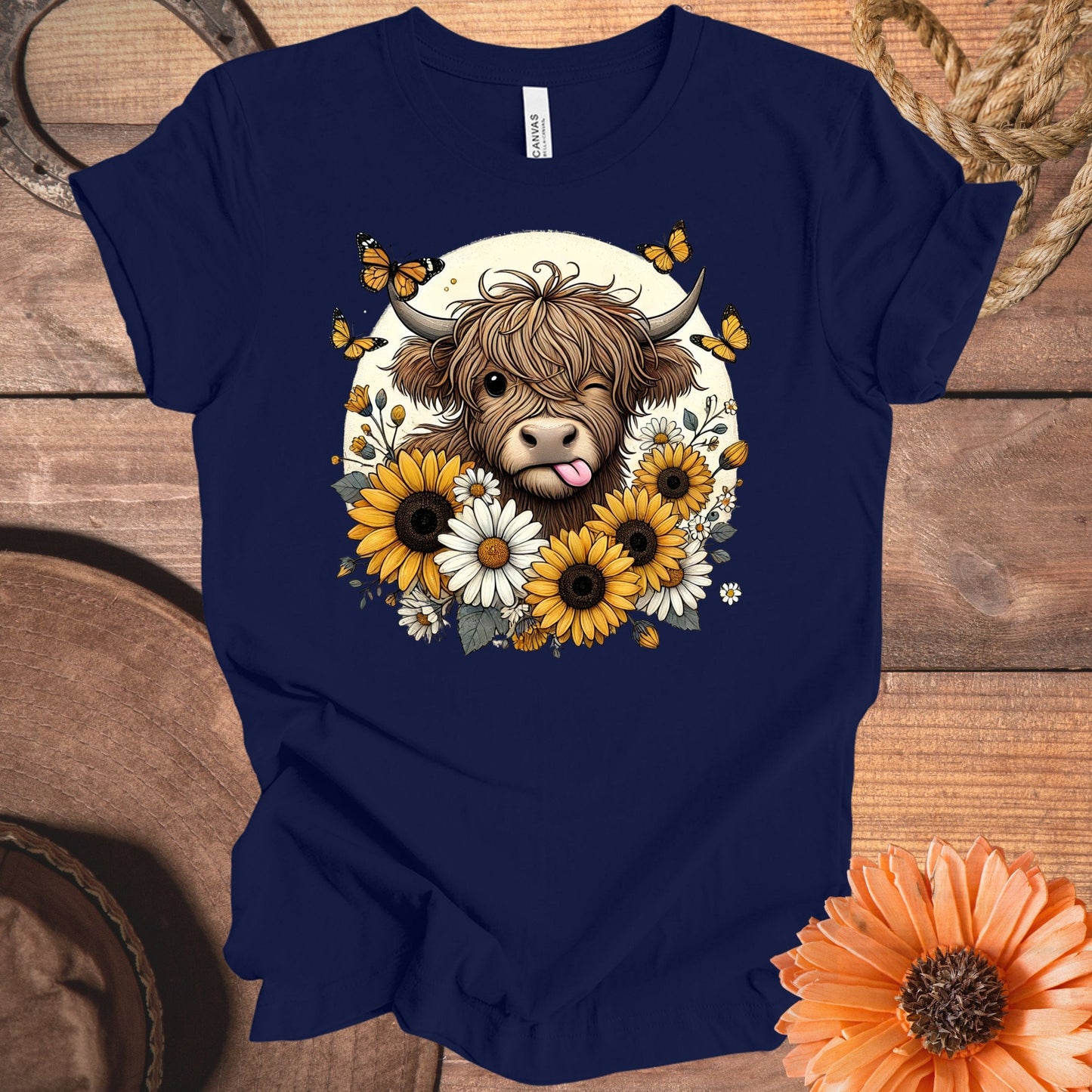 Cute Highland Cow With Sunflowers T-shirt product