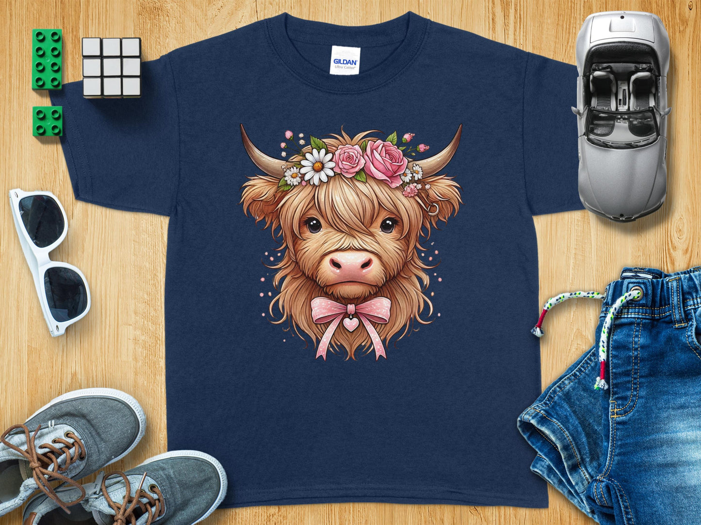 Cute Floral Highland Cow Graphic T-Shirt product