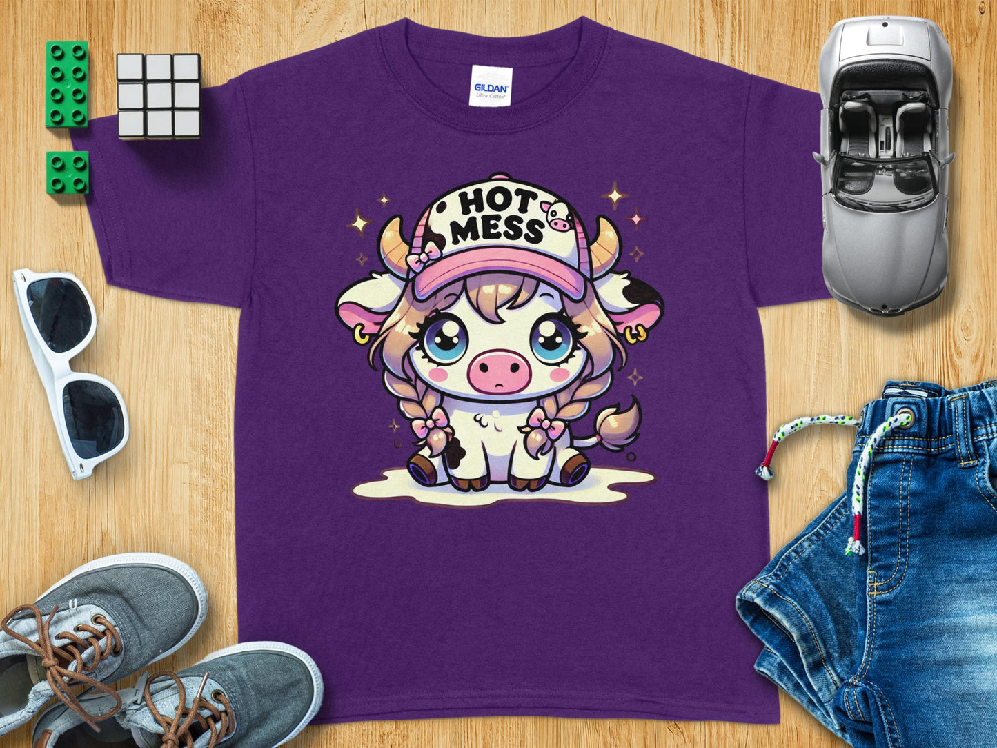 Hot Mess Cute Cartoon Cow Graphic Animal Shirt product type