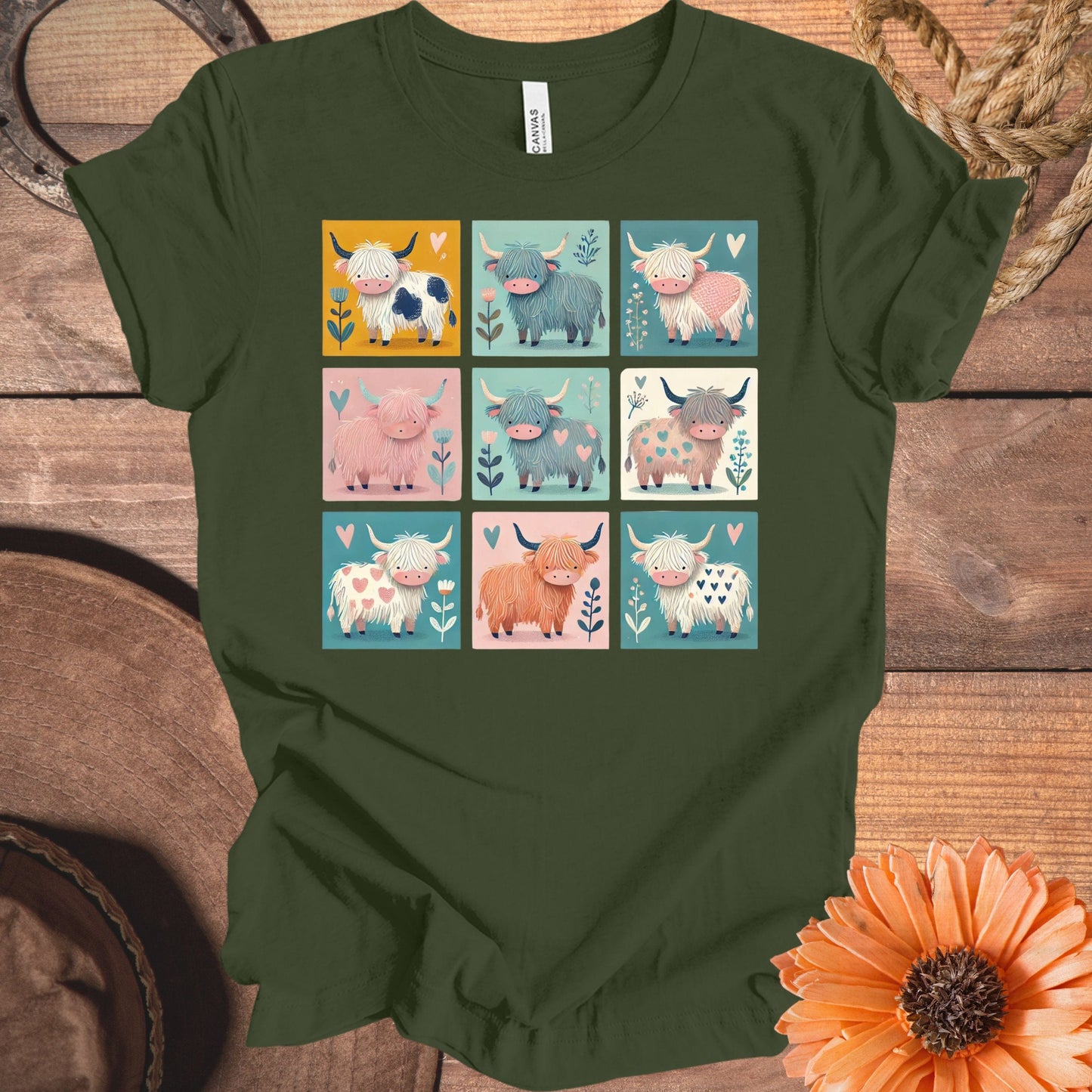 Highland Cow Art Design Nine Squares T-shirt product