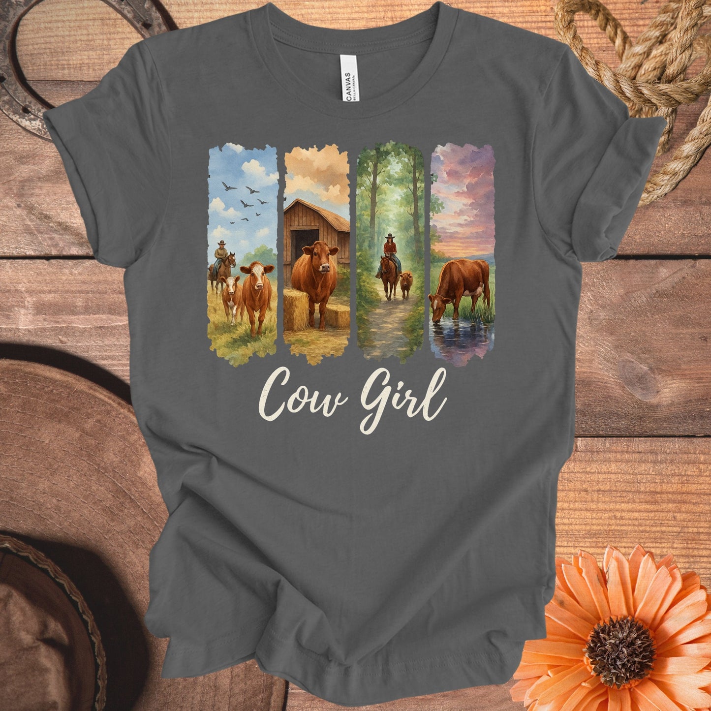 Beautiful Scenic Cow Girl Graphic Tee Shirt product type