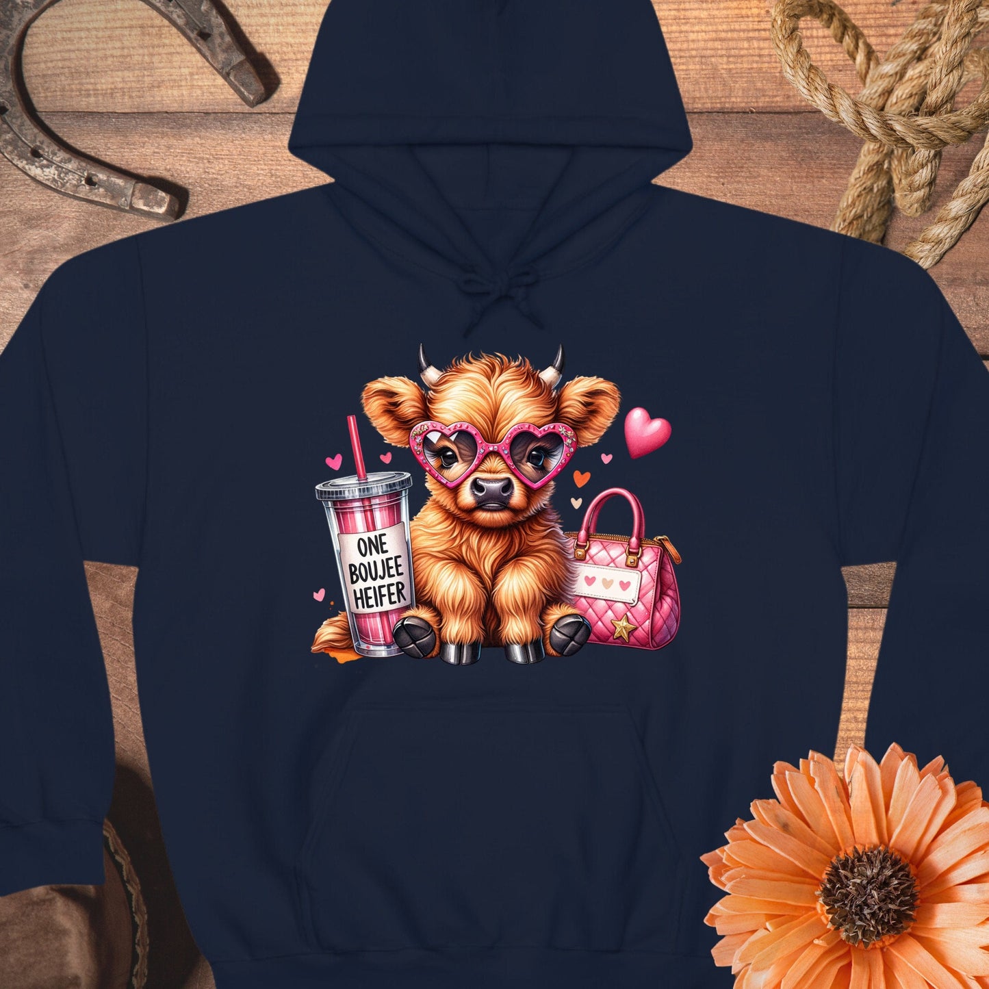 Adorable Cow with Heart Glasses Unisex Hoodie product