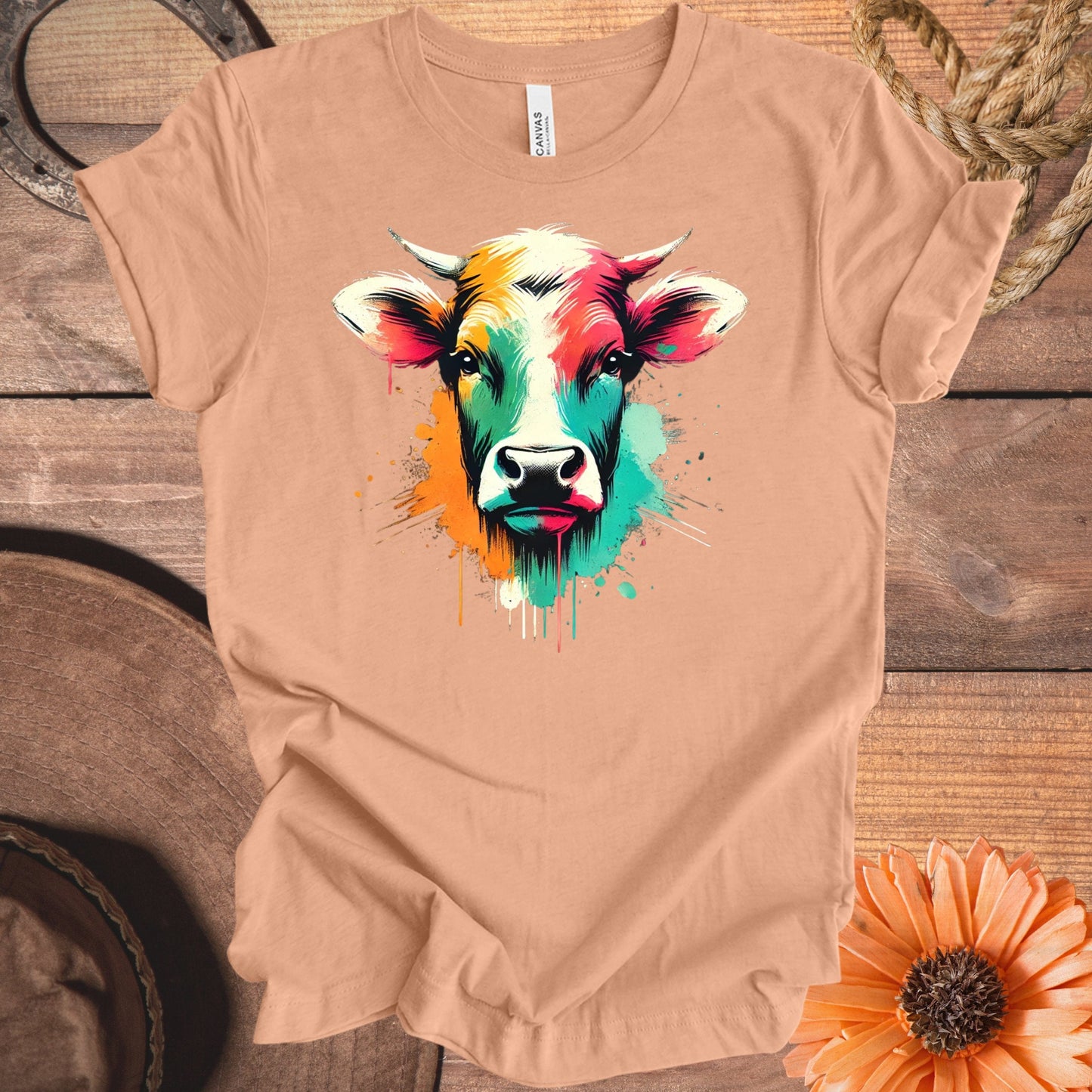 Colorful Abstract Cow Face Graphic Tee product