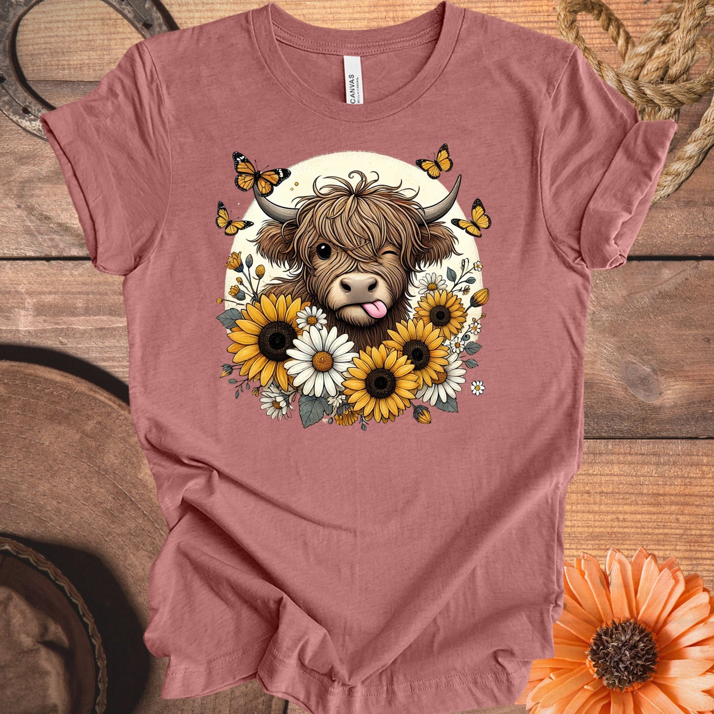 Whimsical Highland Cow with Flowers Graphic Tee product