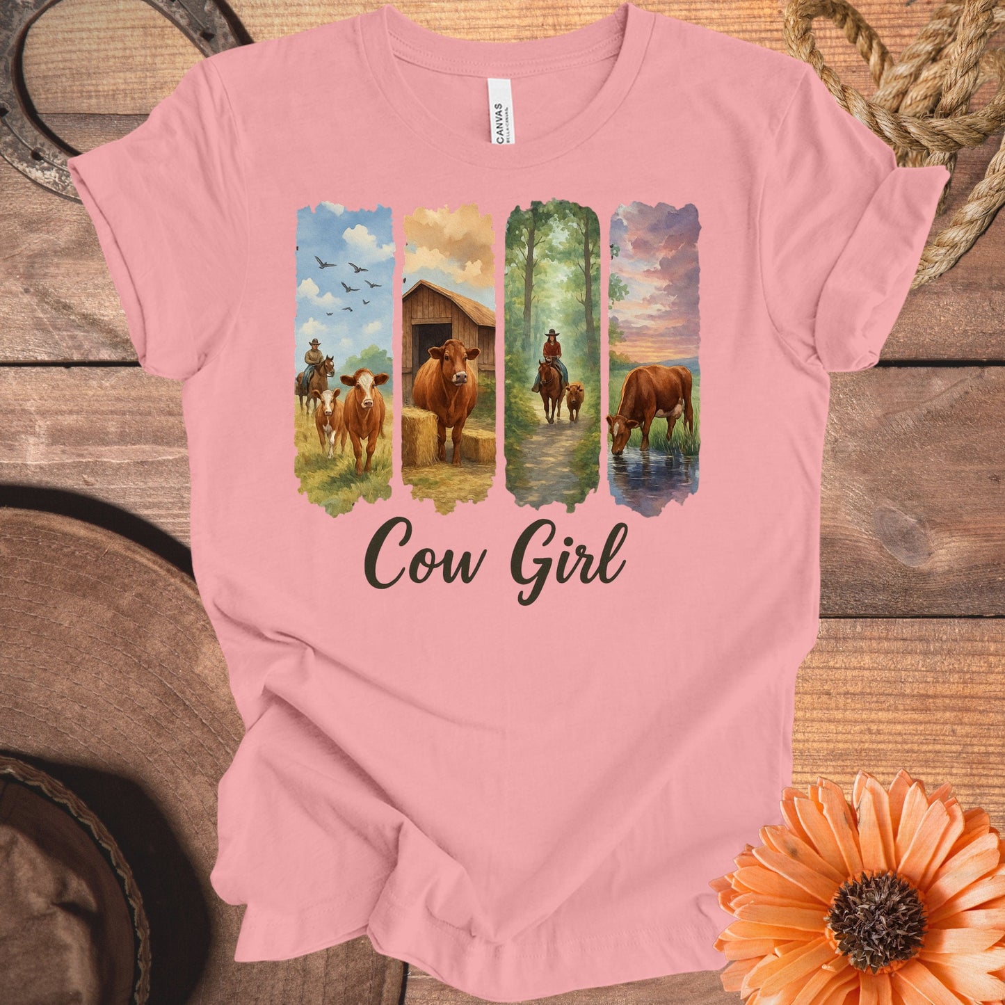 Cow Girl Graphic Print on Pink T-Shirt product