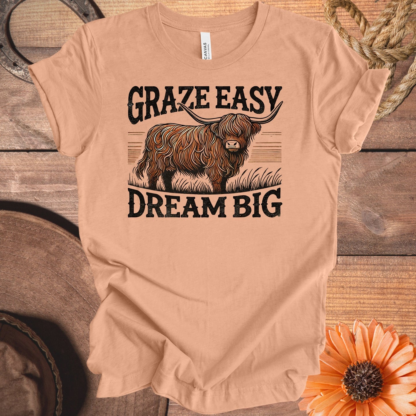 Graze Easy Dream Big Motivational Highland Cow T-shirt product type