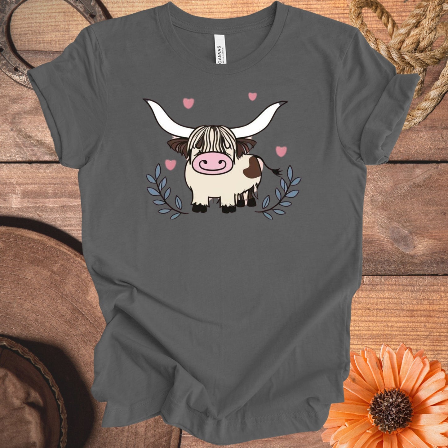 Cute Highland Cow Print with Hearts T-Shirt product