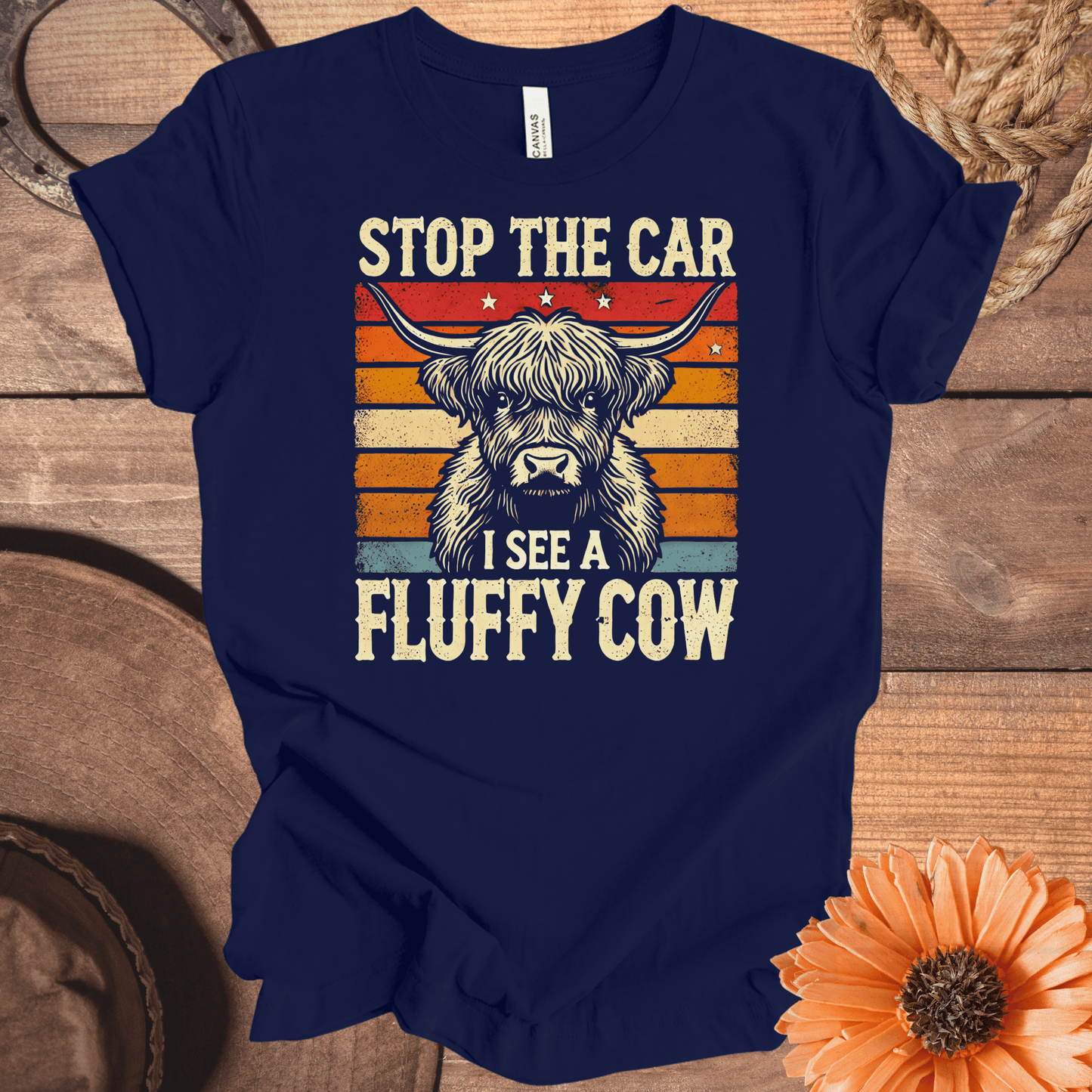 Stop The Car I See A Fluffy Cow" Vintage Highland Cow T-Shirt