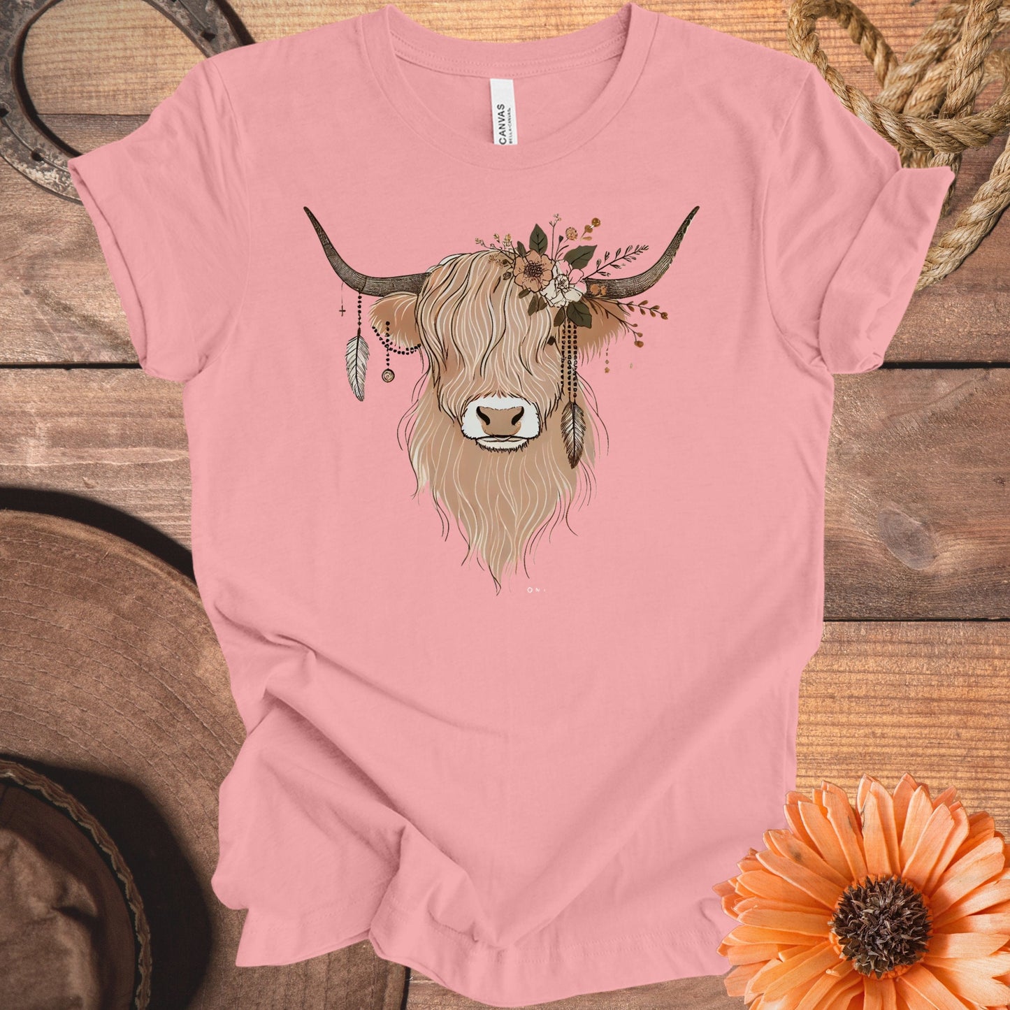 Unique Floral Adorned Highland Cow Graphic Tee product