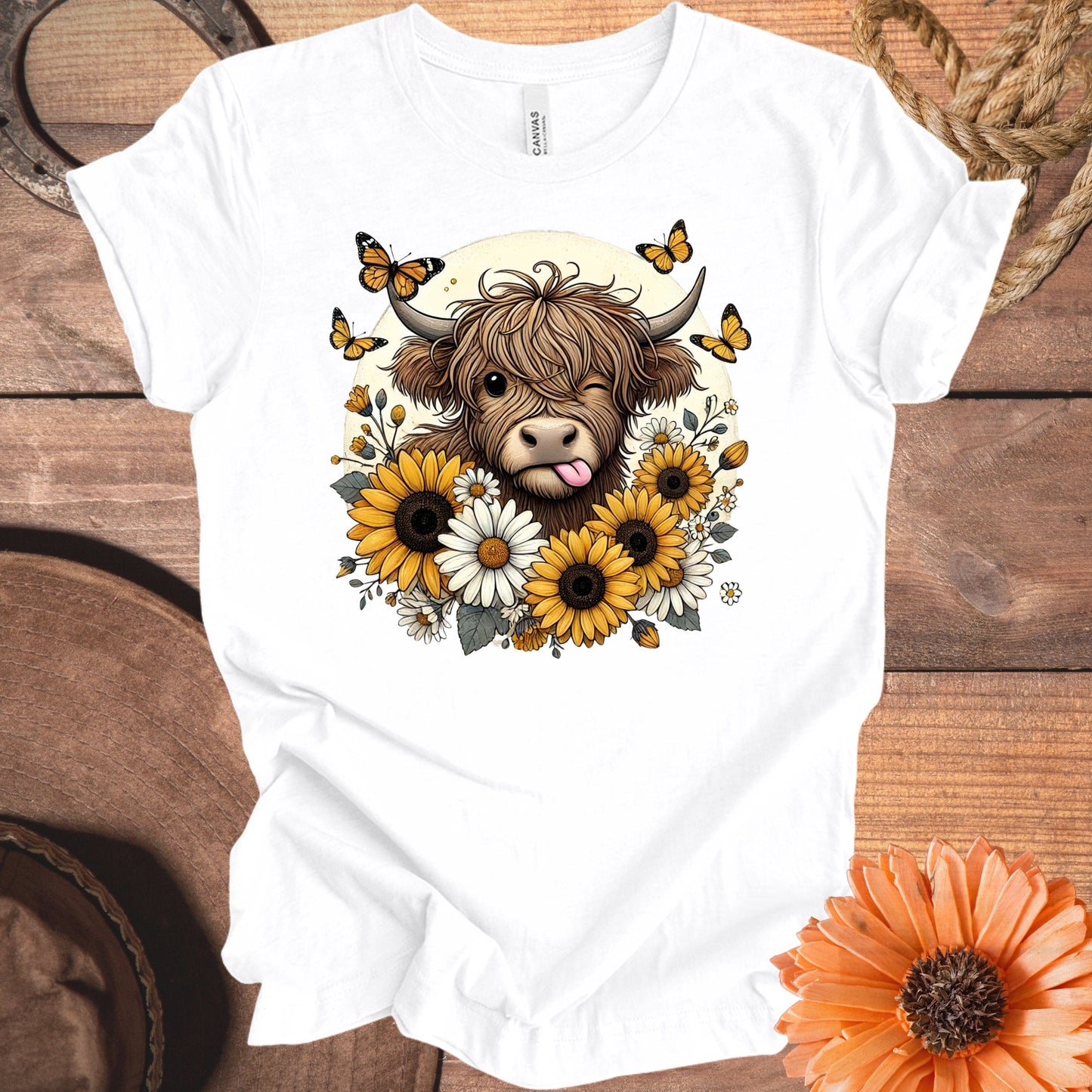Highland Cow with Sunflowers and Butterflies product type