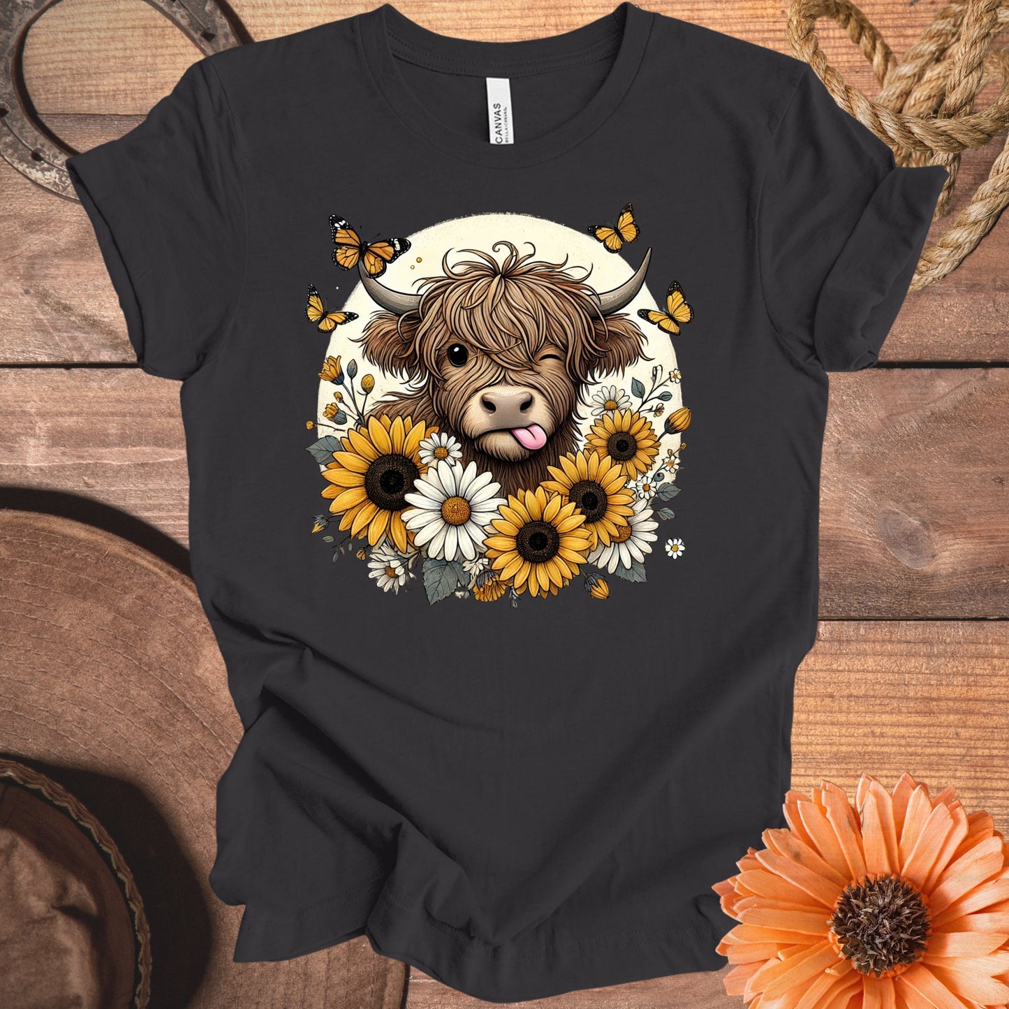 Cute Highland Cow and Sunflowers Graphic T-shirt product