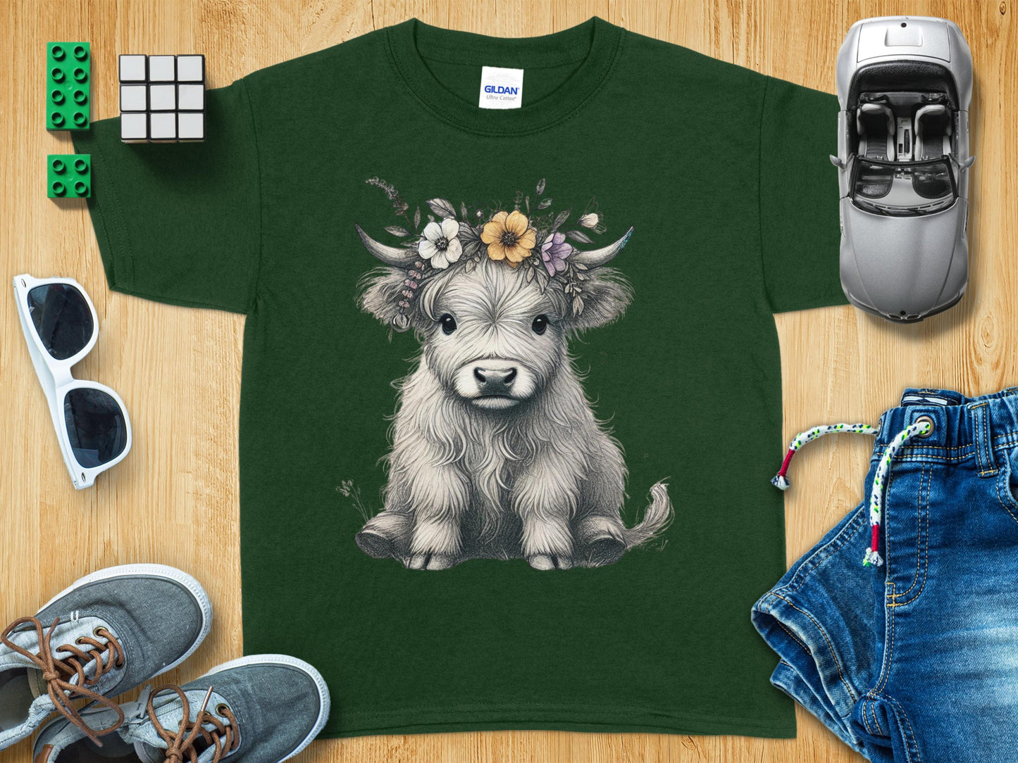 Adorable Floral Crown Highland Cow Graphic Tee product