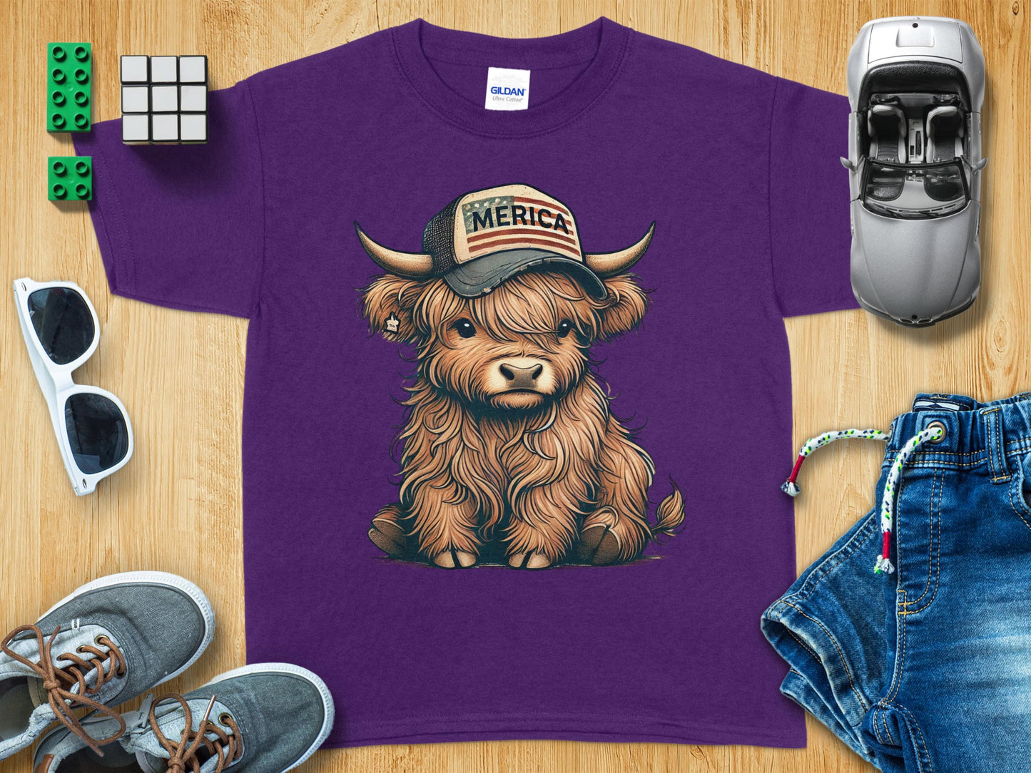 Cool Highland Cow with Hat Kids T-Shirt product