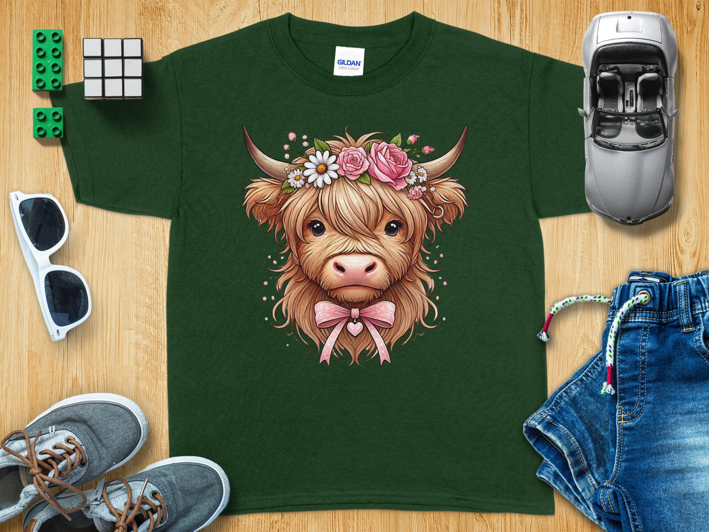 Adorable Highland Cow with Flower Crown T-shirt product
