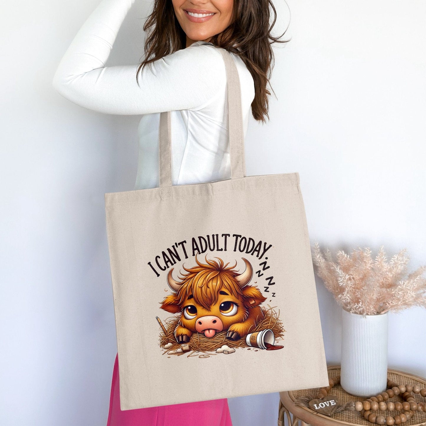 I Can't Adult Today Adorable Cow Tote Bag product type