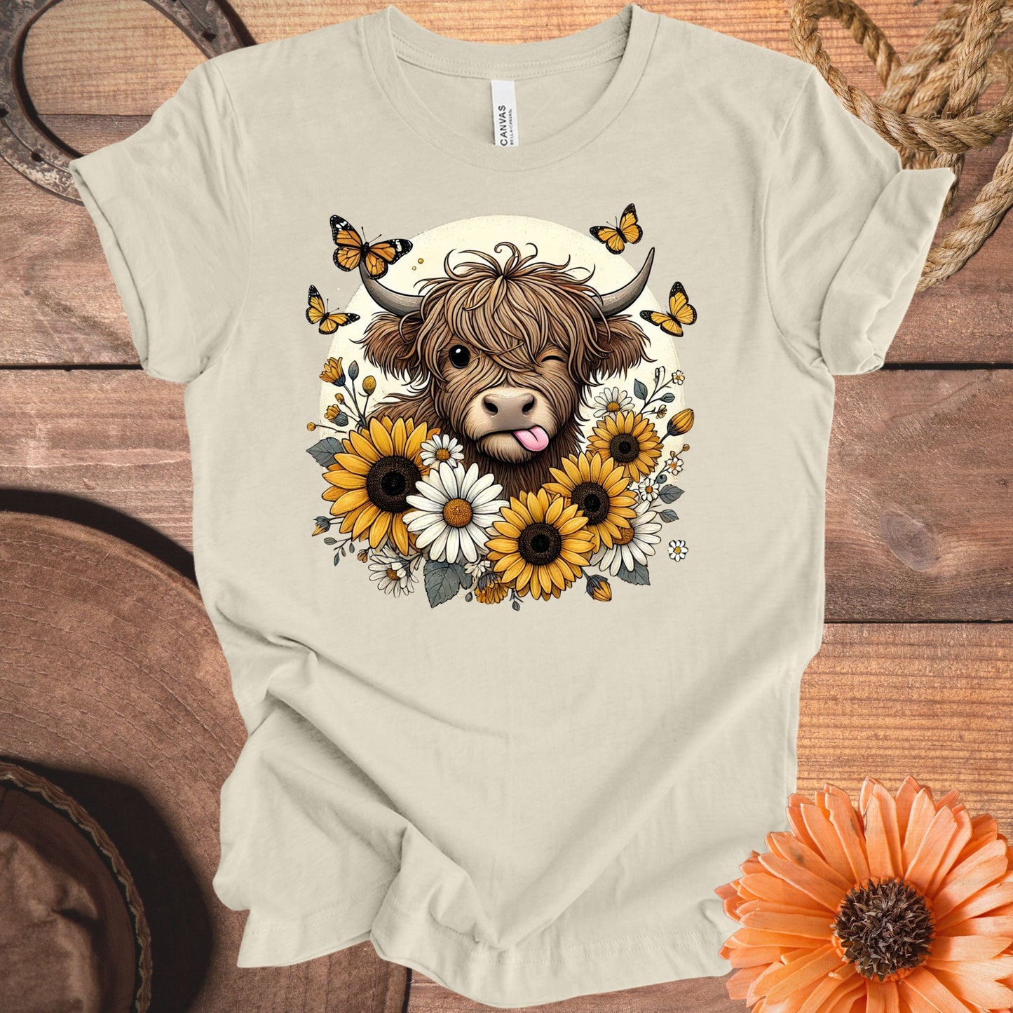Highland Cow Sunflower and Butterflies Shirt product type