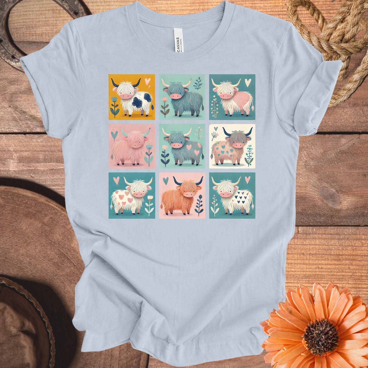 Adorable Highland Cow Squares Graphic Tee product type