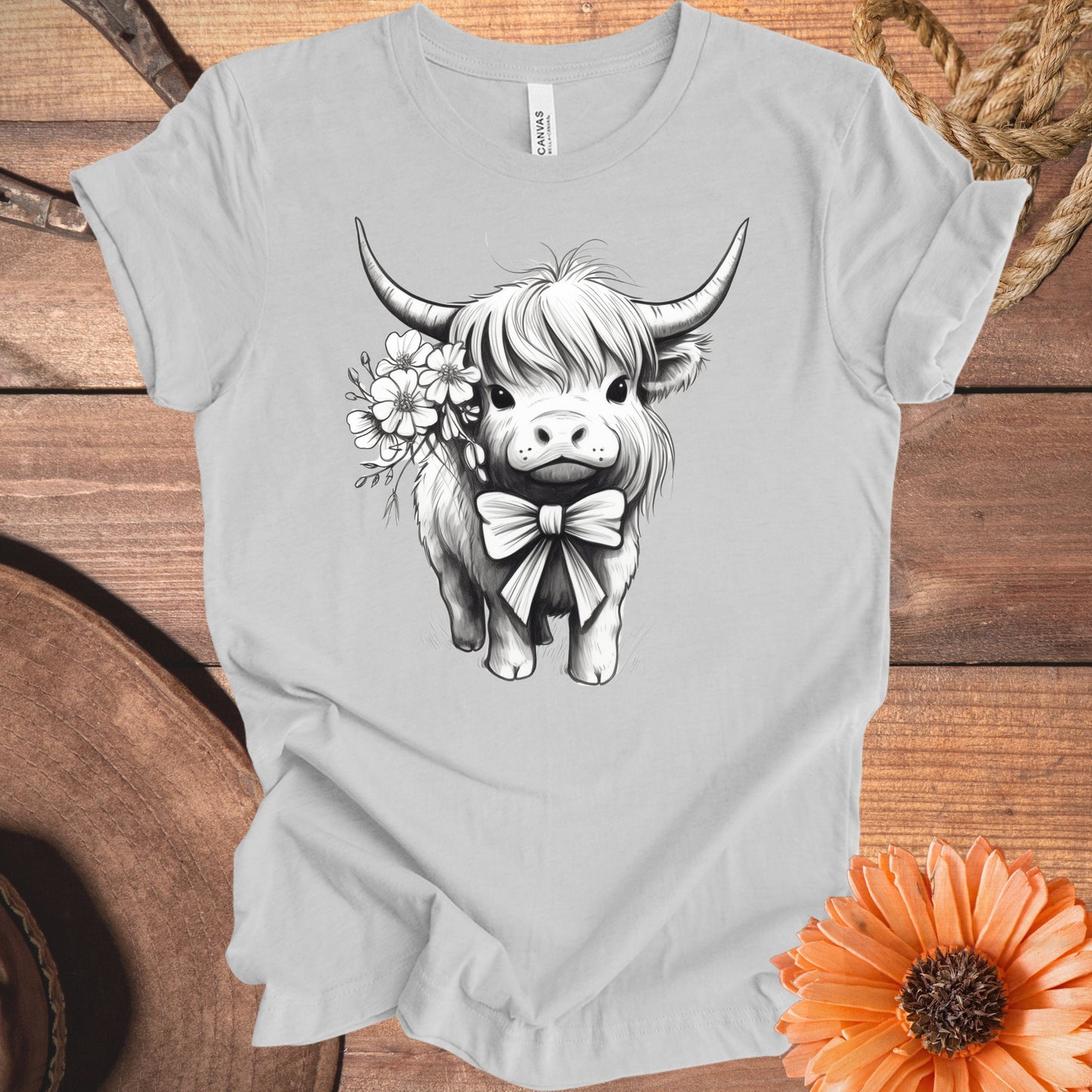 Cute Highland Cow and Flowers Graphic T-Shirt product type