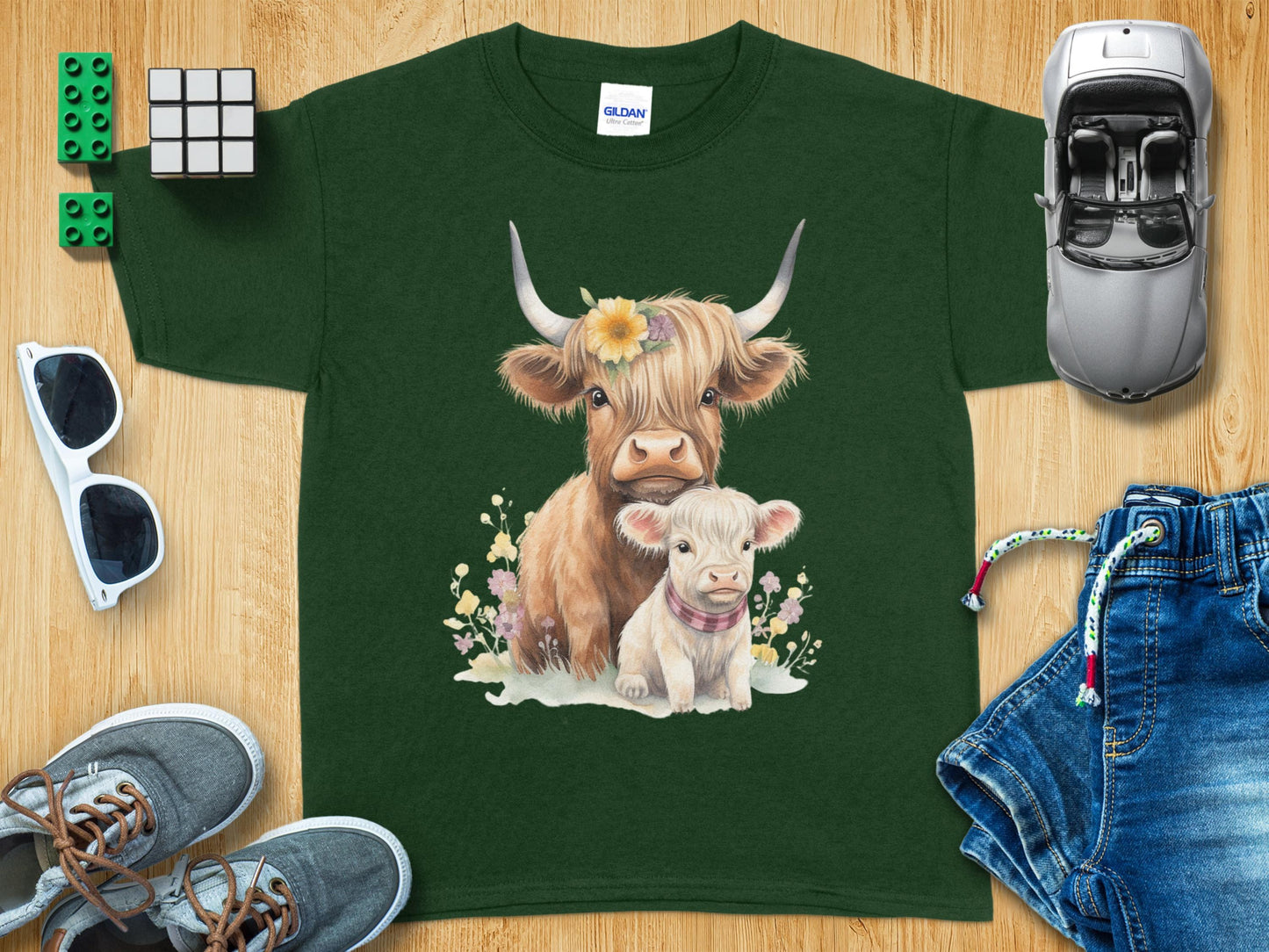 Cute Highland Cow and Calf Graphic Tee product