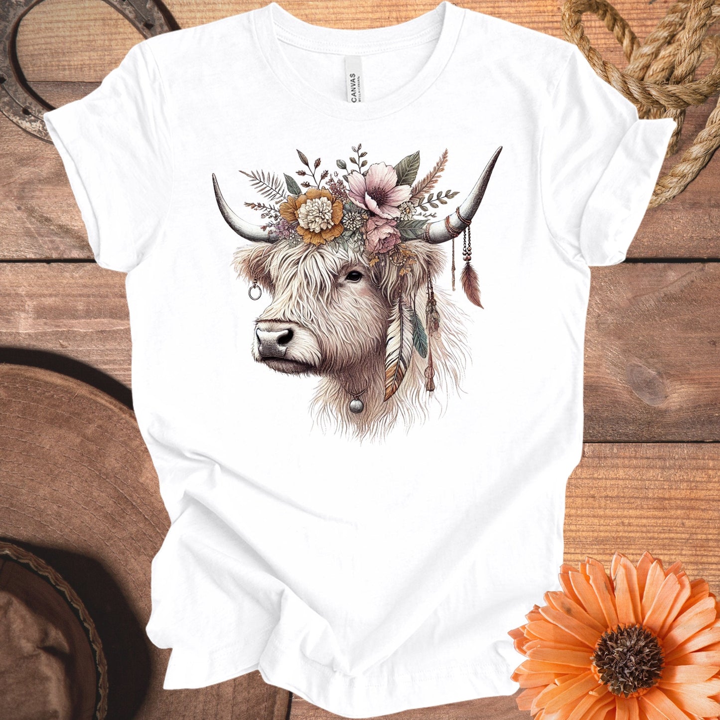 Floral Highland Cow Graphic Tee shirt product type