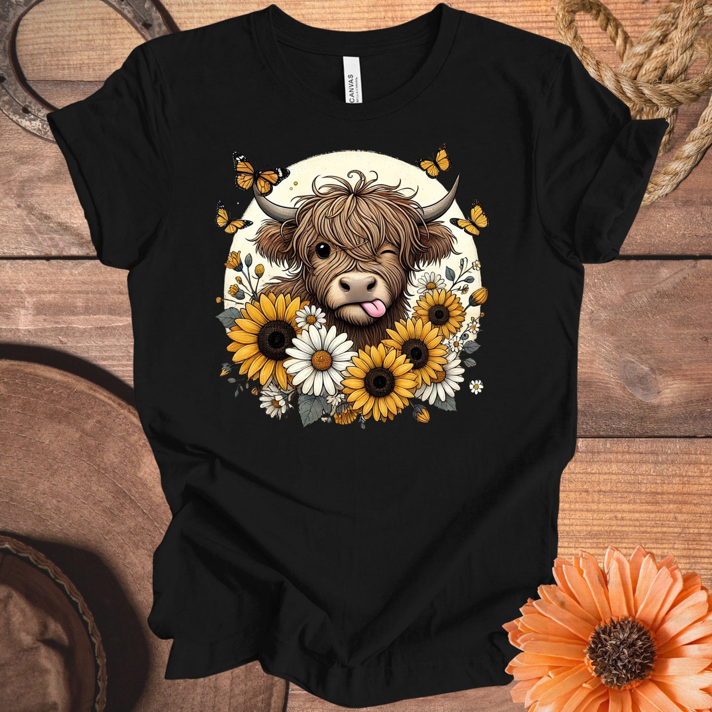 Highland Cow with Sunflowers and Butterflies product type