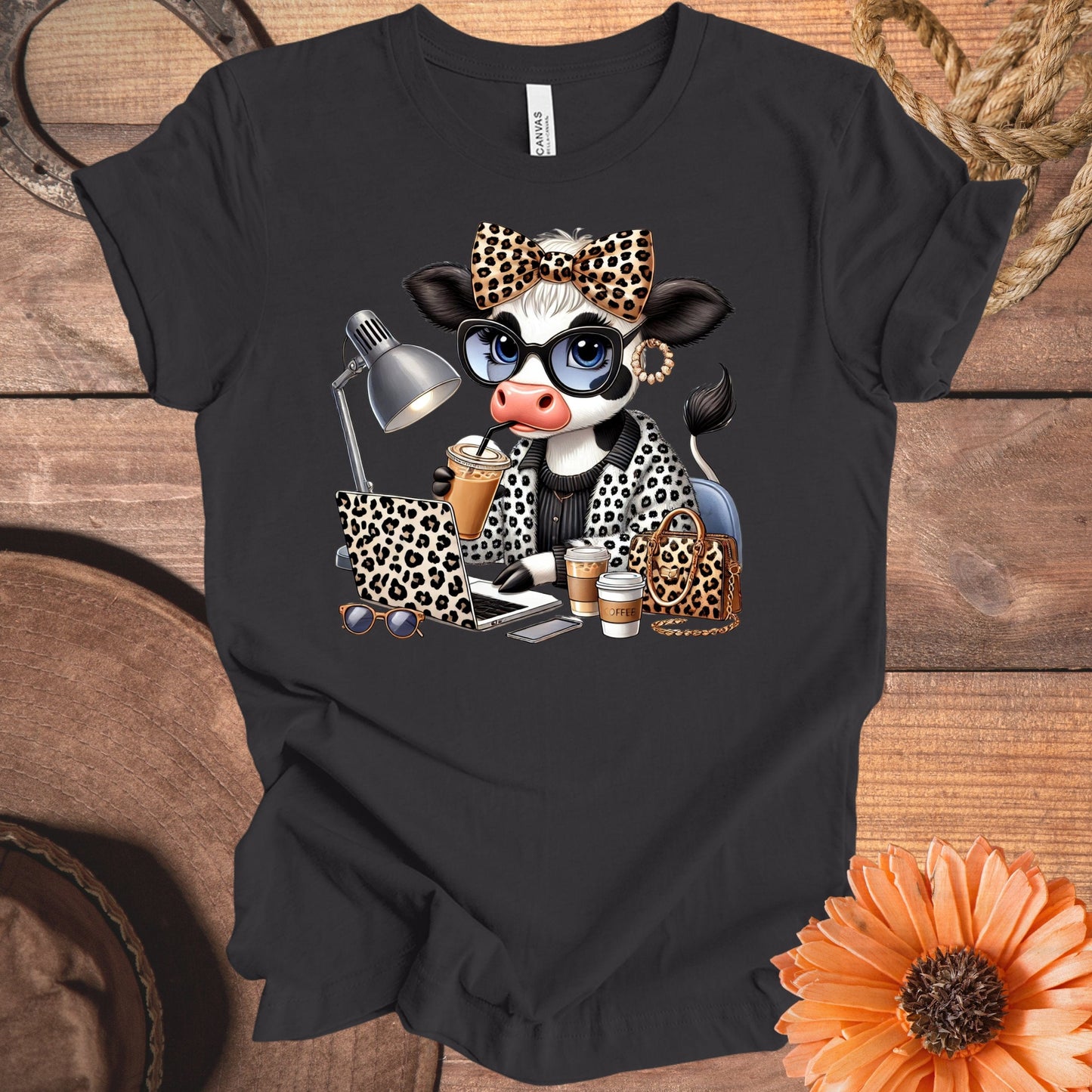 Cute Cow with Leopard Accessories T-shirt product type