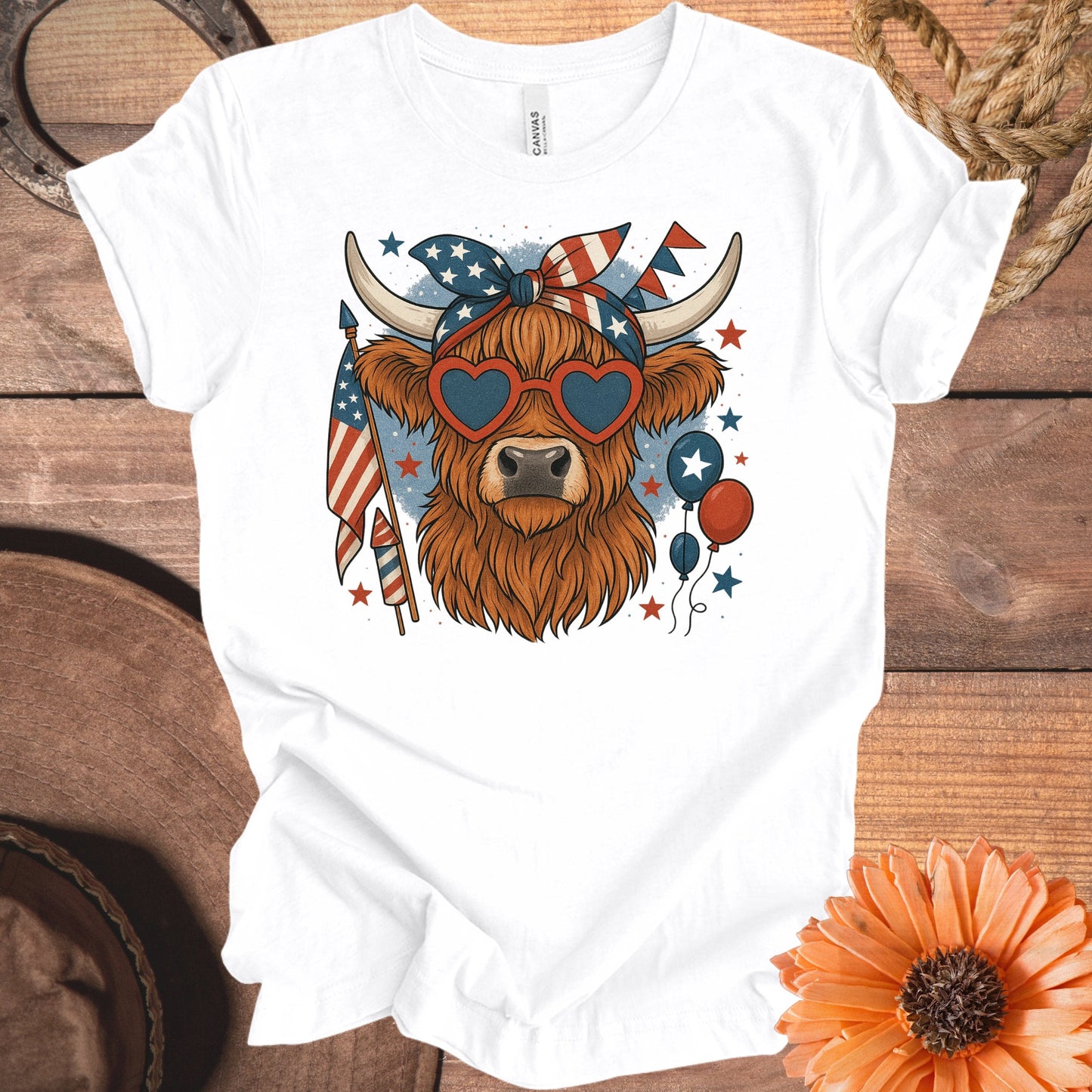 Patriotic Highland Cow T-Shirt Festive Graphic product type