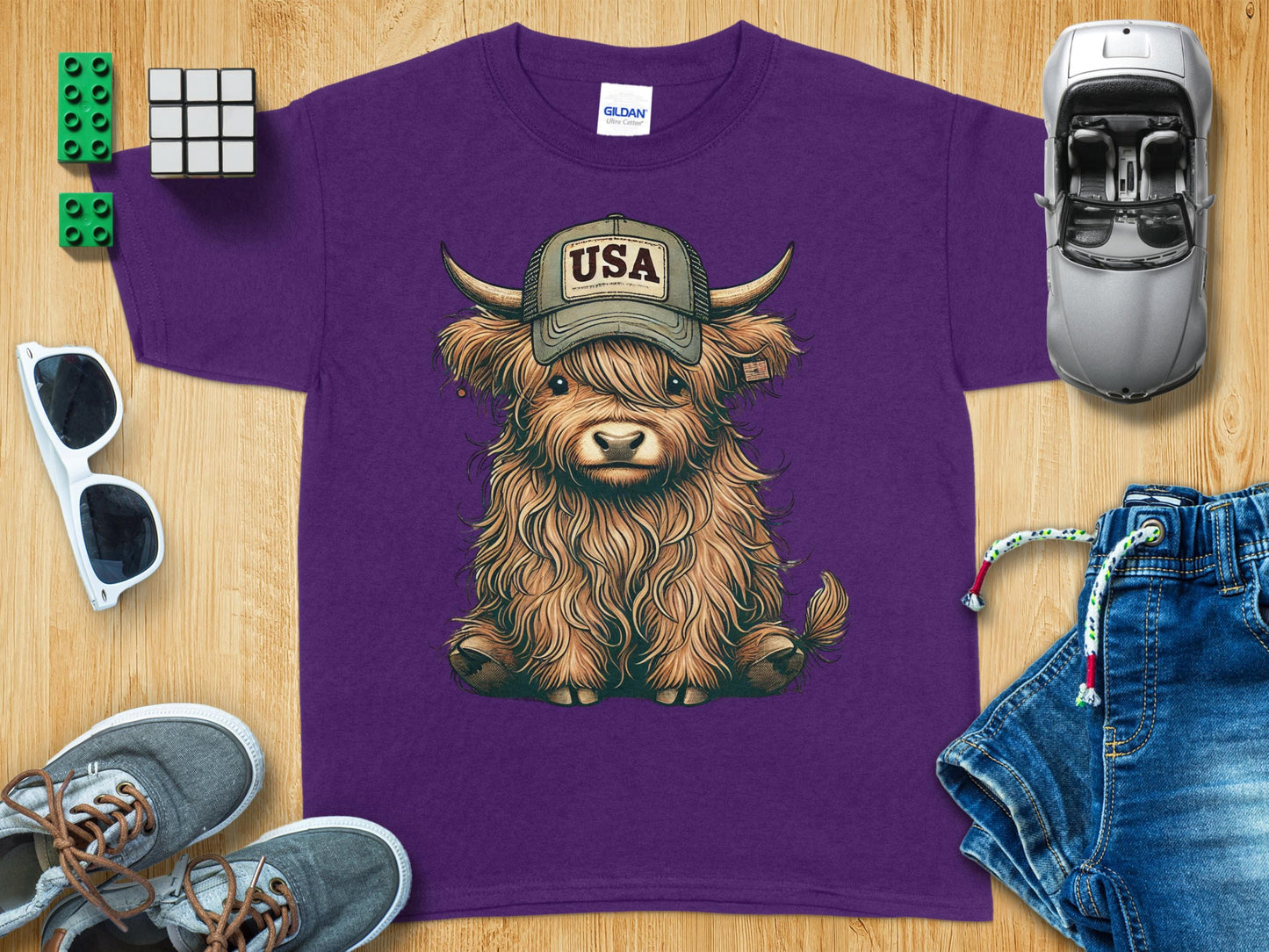 Cute Highland Cow in USA Hat Design T-shirt product