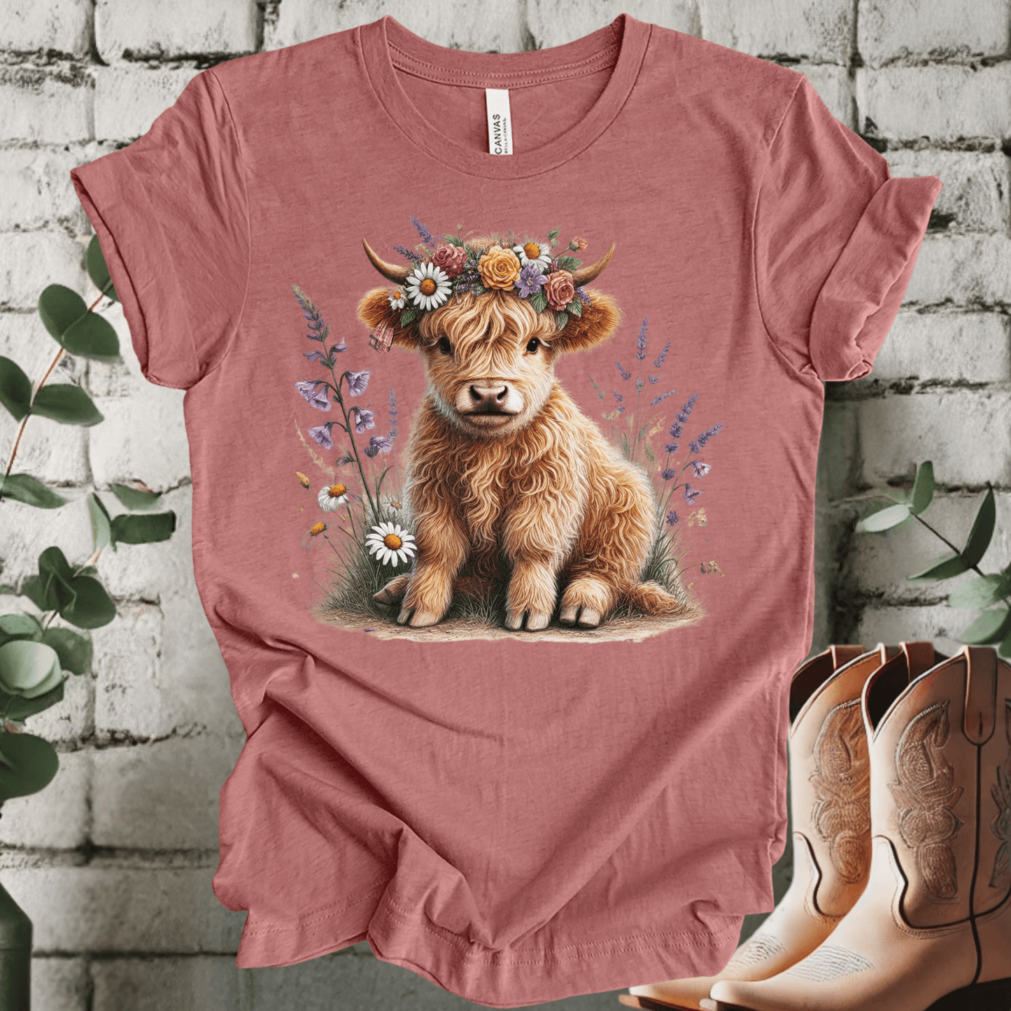 Floral Baby Highland Cow T-Shirt