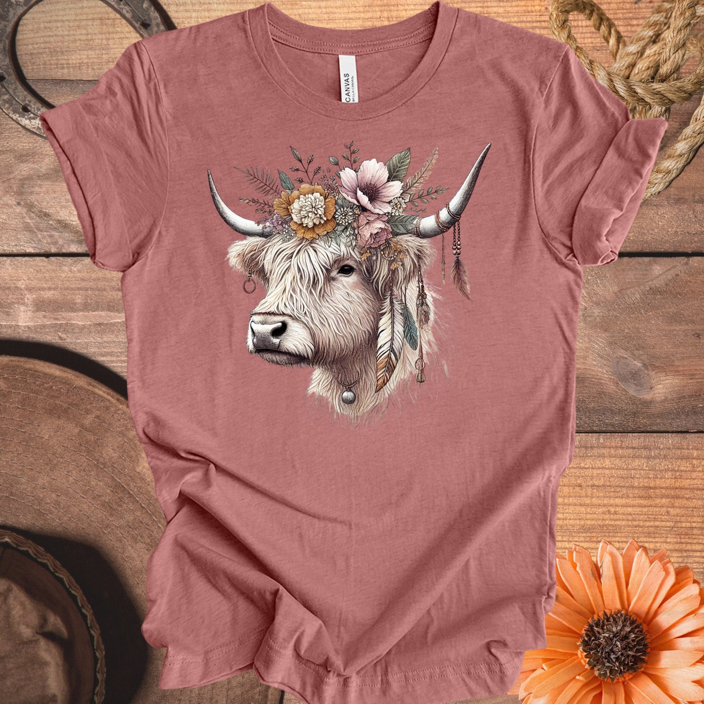 Boho Highland Cow Graphic Tee Shirt product type