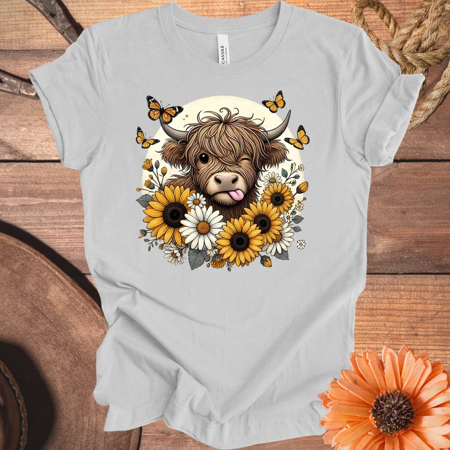 Cute Highland Cow With Butterflies T-Shirt product type