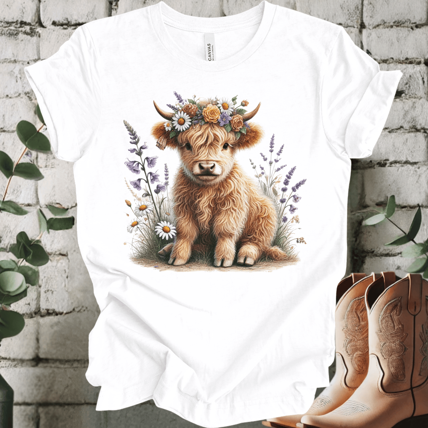 Floral Baby Highland Cow T-Shirt