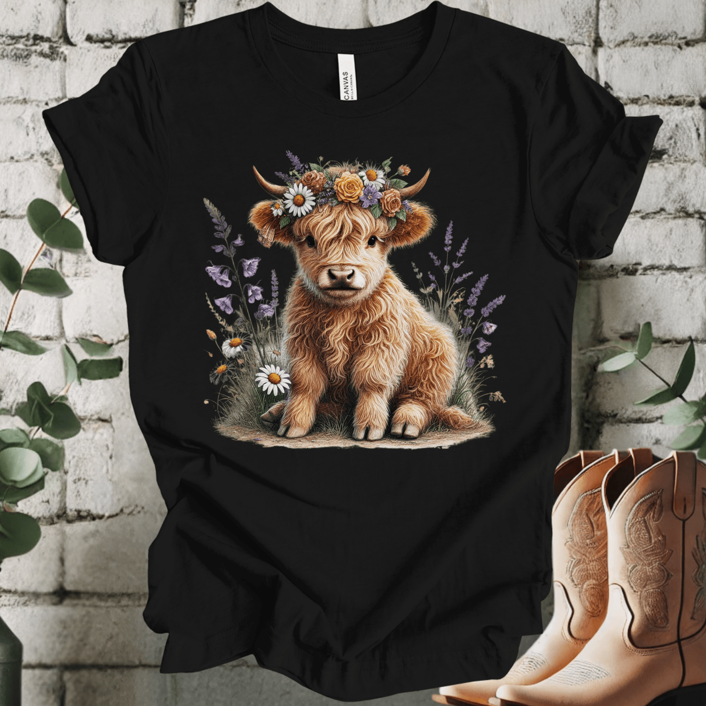 Floral Baby Highland Cow T-Shirt