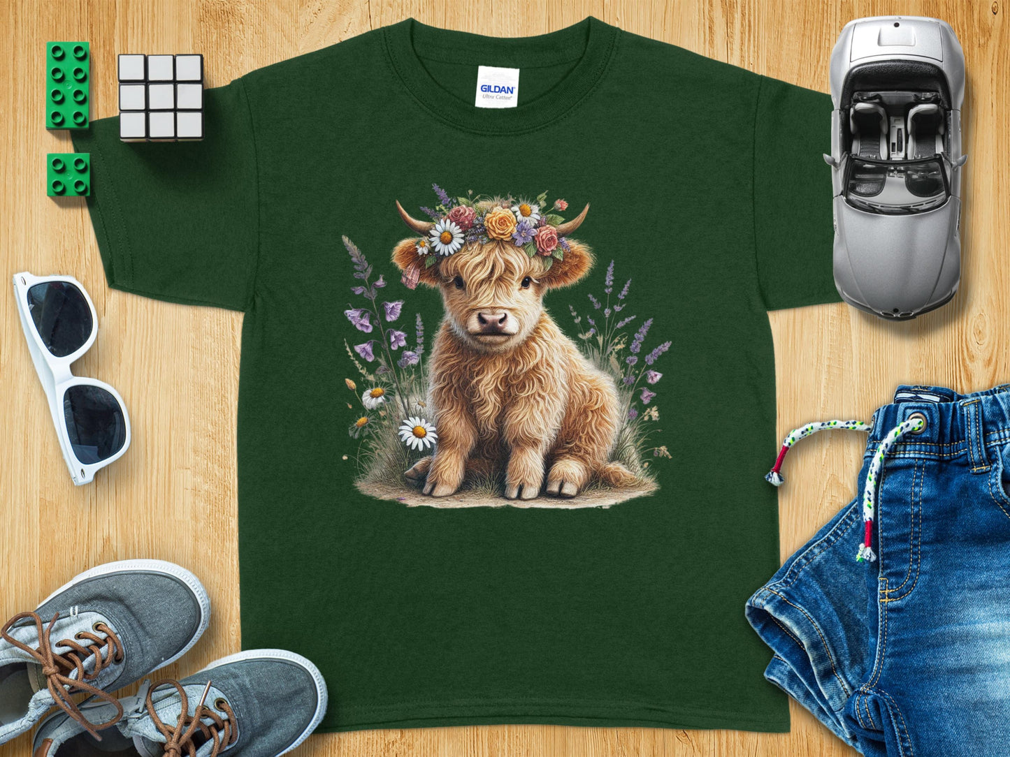 Cute Highland Cow T Shirt with Floral Crown Design product