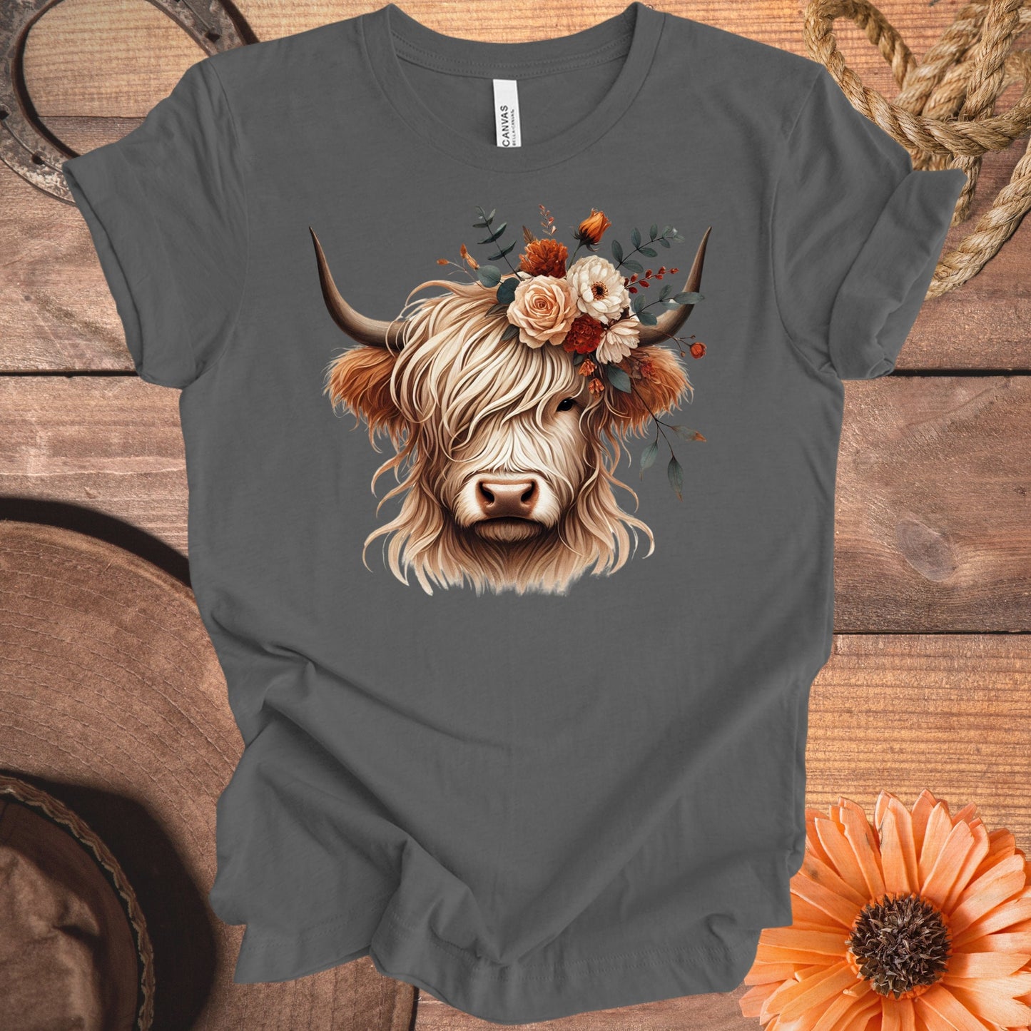 Floral Highland Cow Graphic Design T-Shirt product