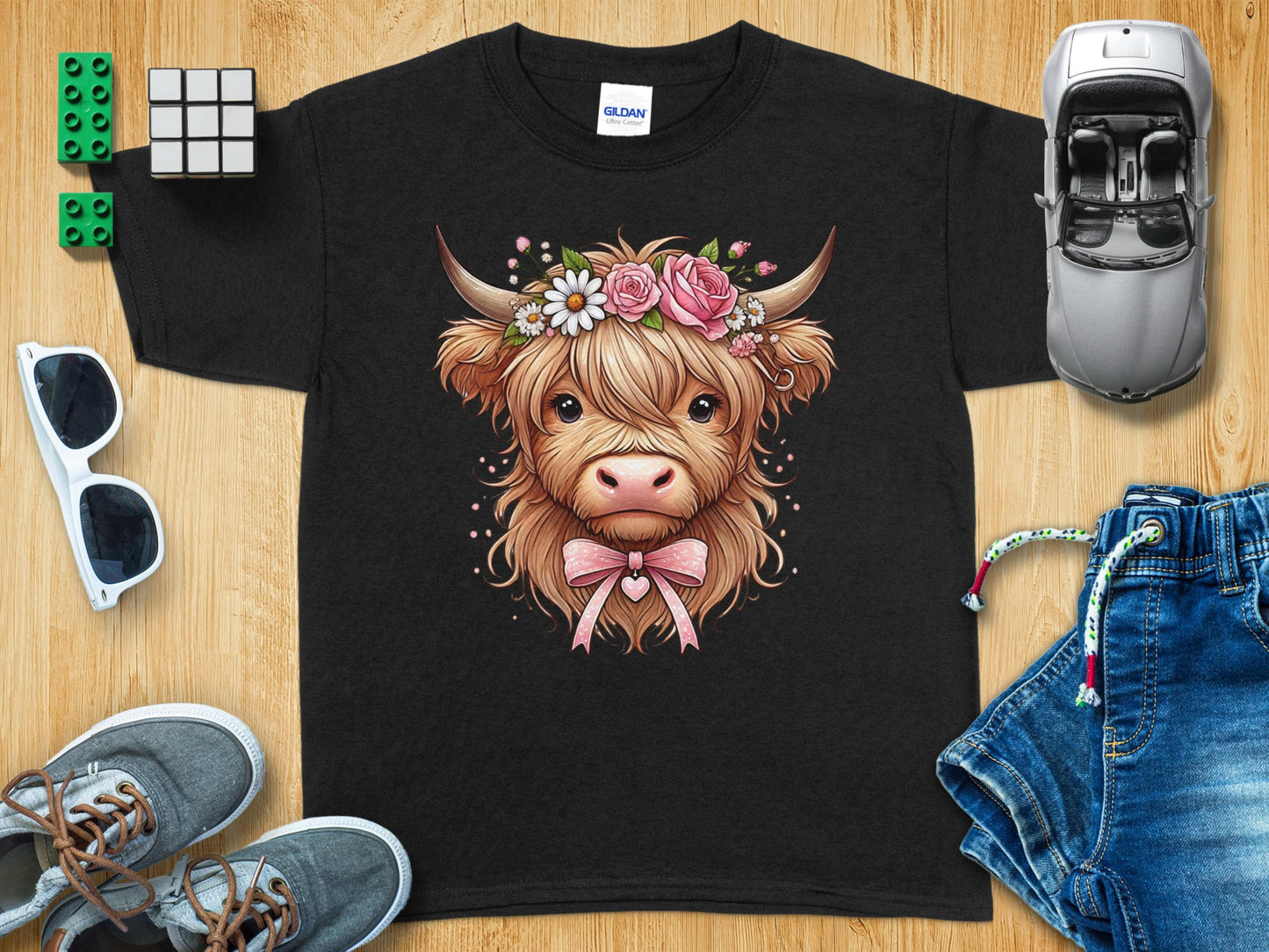 Cute Highland Cow with Floral Crown T-shirt product